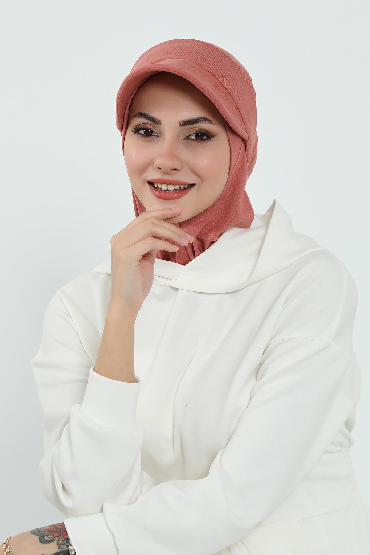 Detachable Visor Cotton Turban for Women Strech Head Wrap Combed Cotton Stylish One-Size Cap,B-82 Salmon