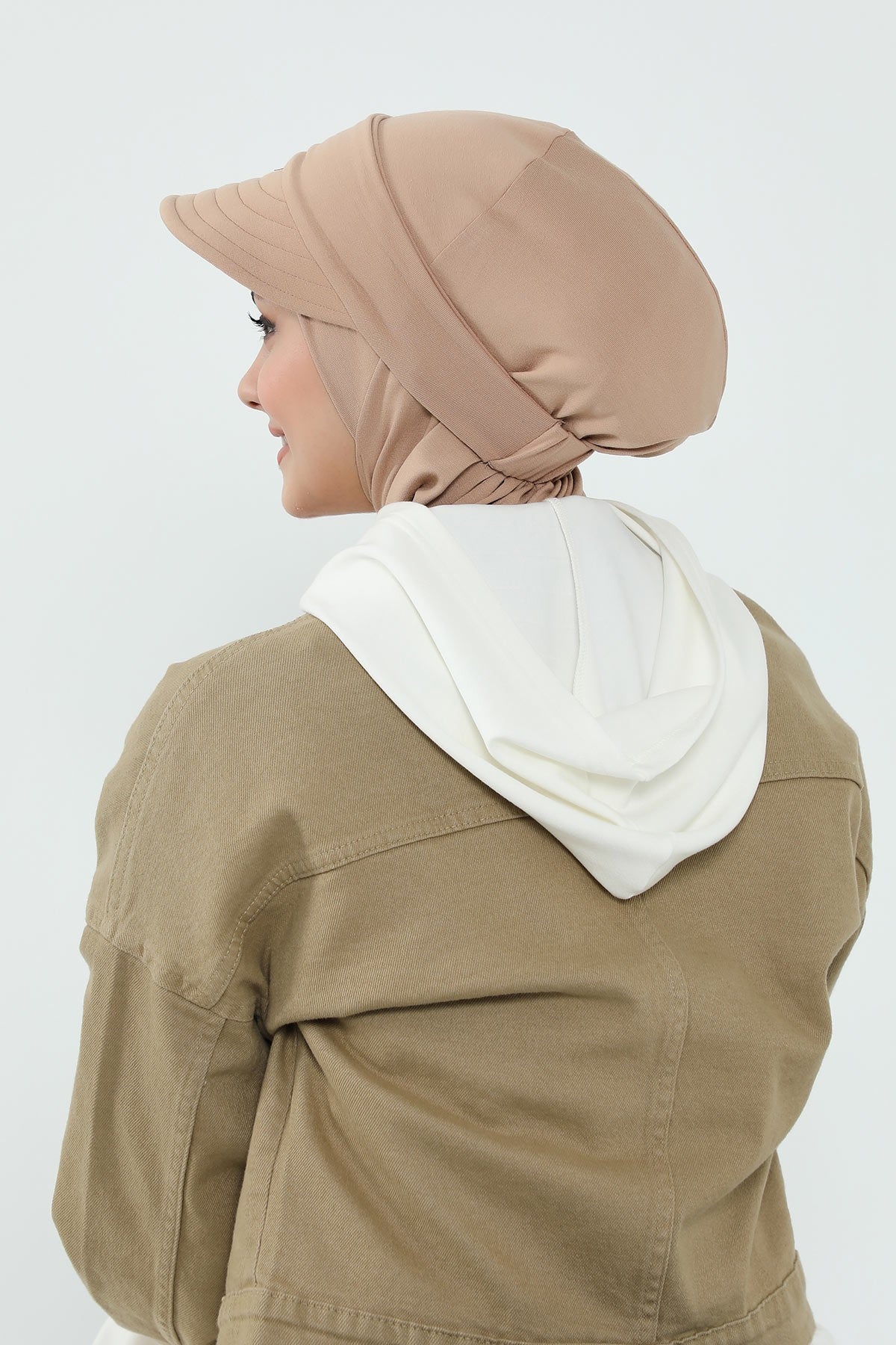 Detachable Visor Cotton Turban for Women Strech Head Wrap Combed Cotton Stylish One-Size Cap,B-82 Sand Brown
