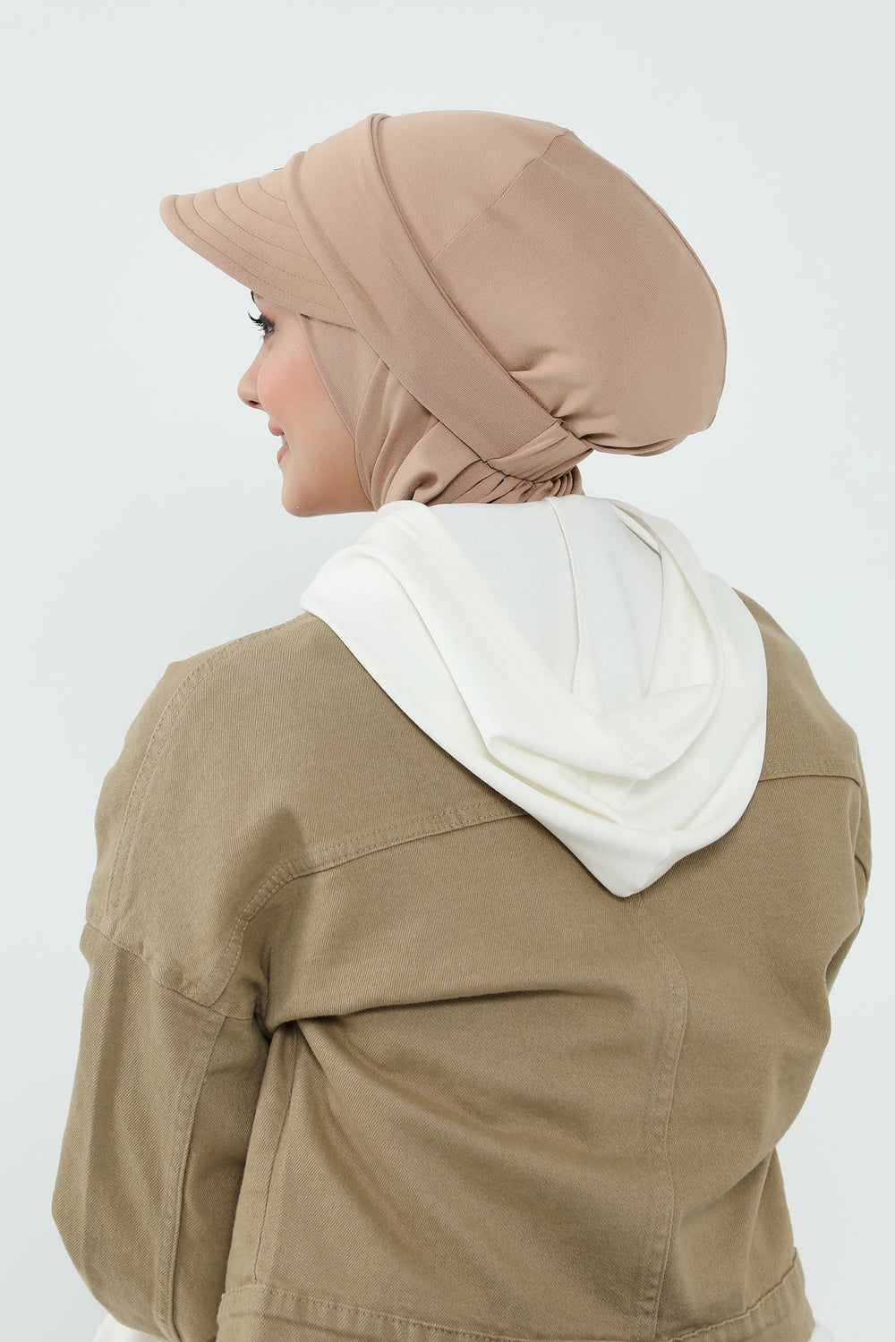 Detachable Visor Cotton Turban for Women Strech Head Wrap Combed Cotton Stylish One-Size Cap,B-82 Sand Brown