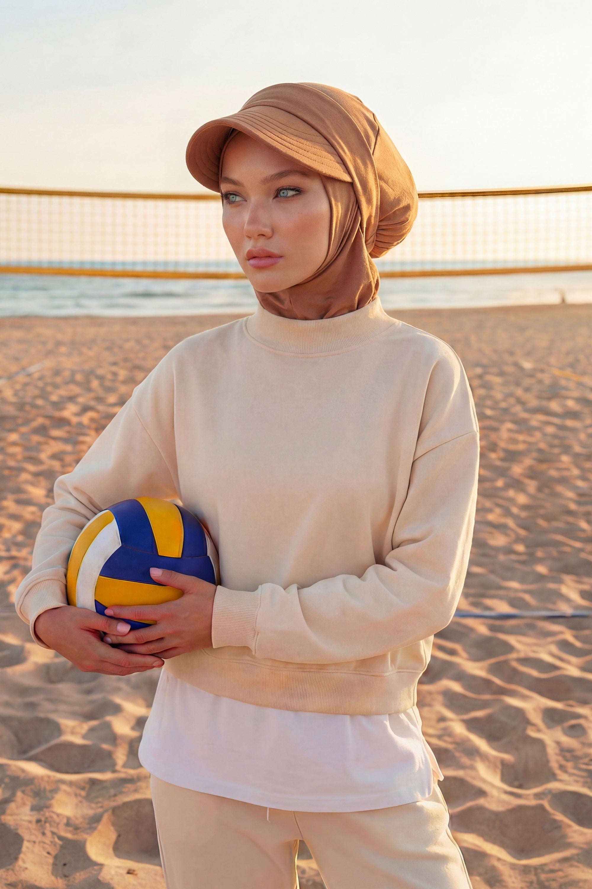 Detachable Visor Cotton Turban for Women Strech Head Wrap Combed Cotton Stylish One-Size Cap,B-82 Caramel Brown