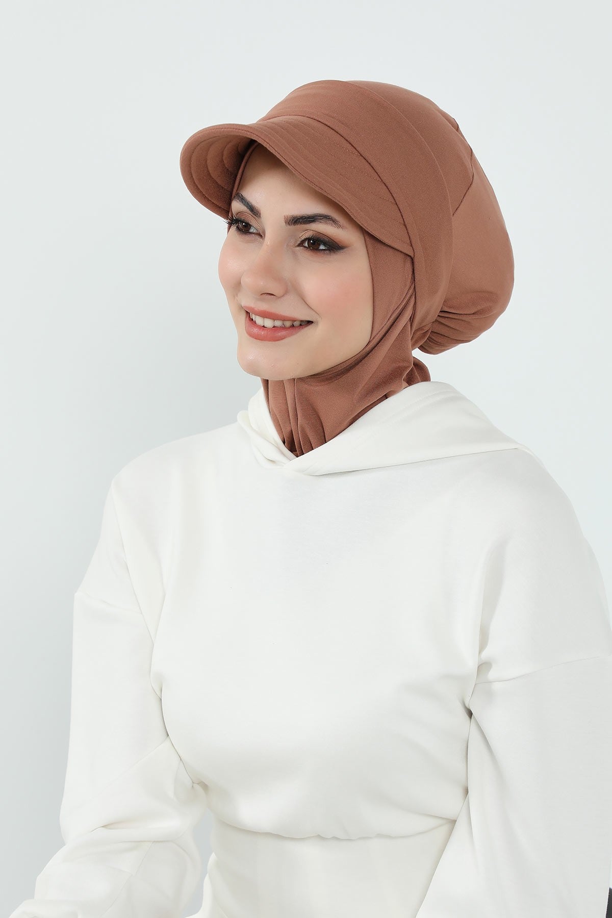 Detachable Visor Cotton Turban for Women Strech Head Wrap Combed Cotton Stylish One-Size Cap,B-82 Caramel Brown