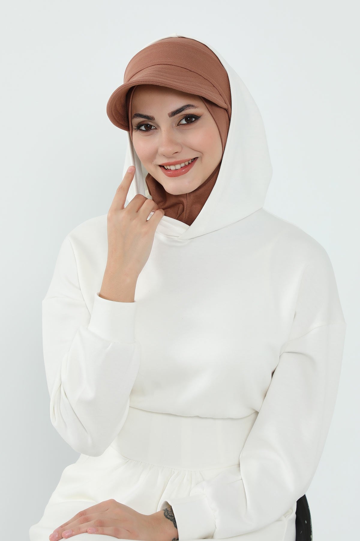 Detachable Visor Cotton Turban for Women Strech Head Wrap Combed Cotton Stylish One-Size Cap,B-82 Caramel Brown