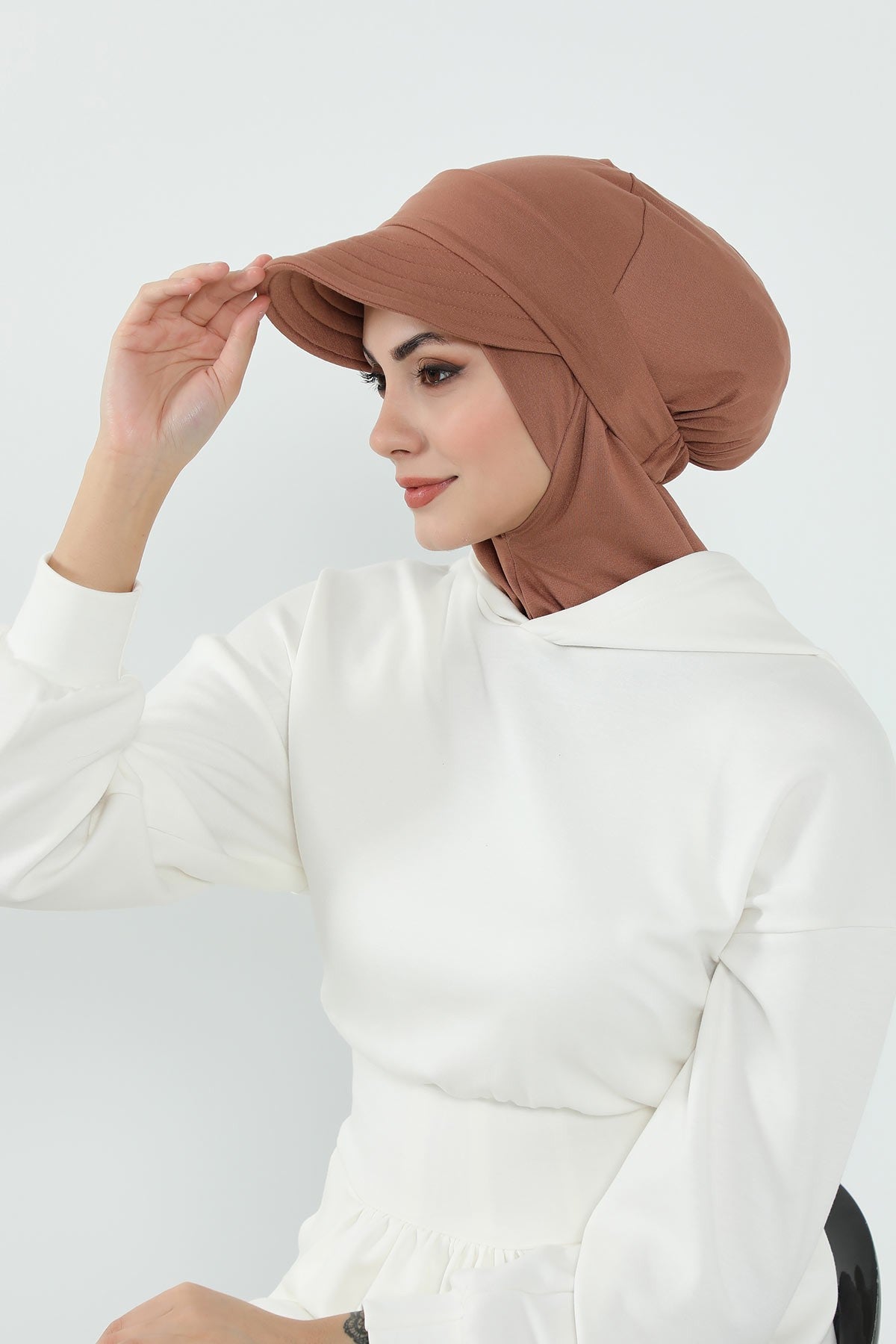 Detachable Visor Cotton Turban for Women Strech Head Wrap Combed Cotton Stylish One-Size Cap,B-82 Caramel Brown