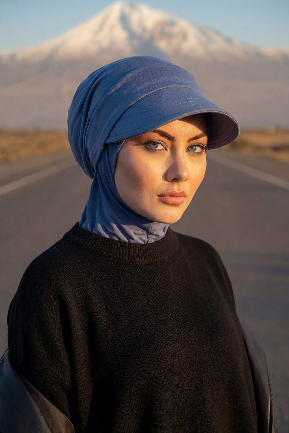 Detachable Visor Cotton Turban for Women Strech Head Wrap Combed Cotton Stylish One-Size Cap,B-82 İndigo
