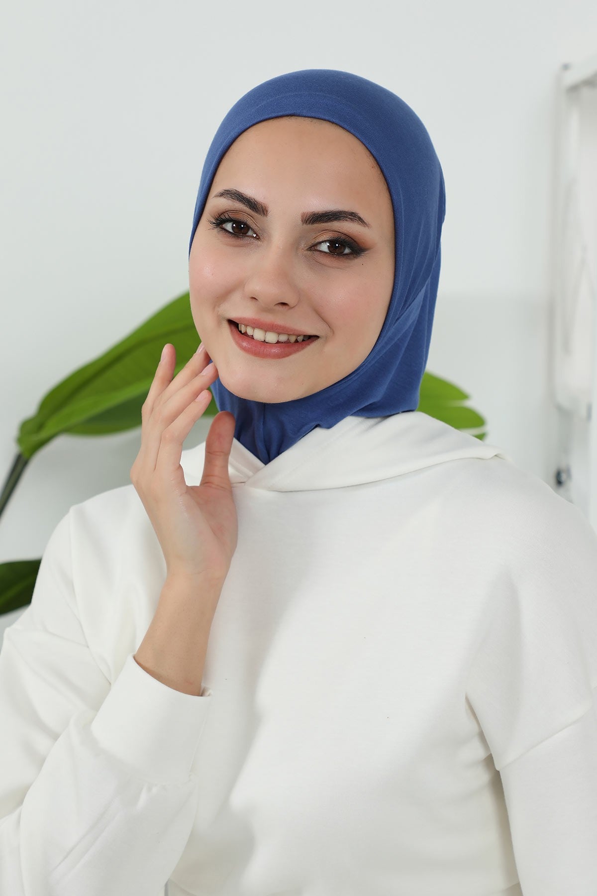 Detachable Visor Cotton Turban for Women Strech Head Wrap Combed Cotton Stylish One-Size Cap,B-82 İndigo