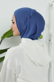 Detachable Visor Cotton Turban for Women Strech Head Wrap Combed Cotton Stylish One-Size Cap,B-82 İndigo