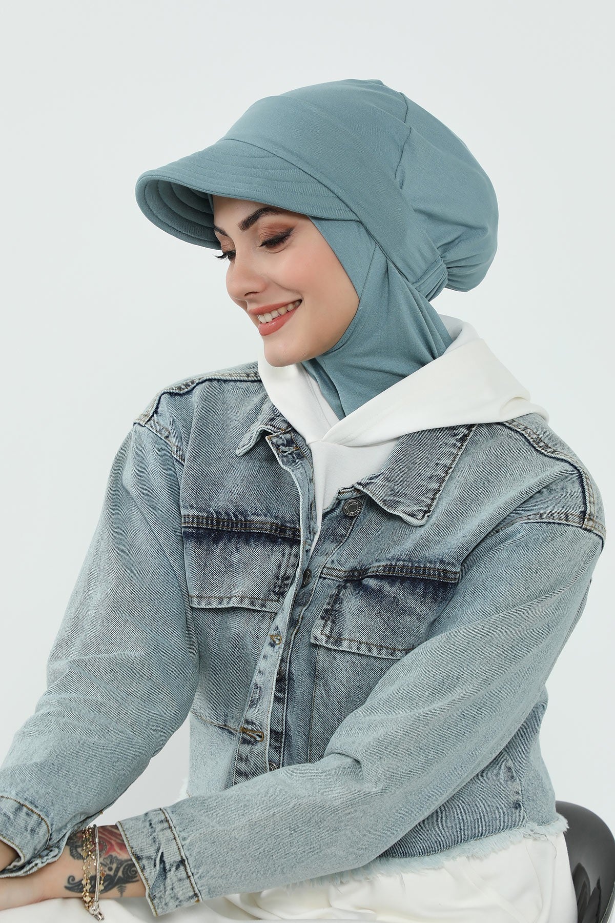 Detachable Visor Cotton Turban for Women Strech Head Wrap Combed Cotton Stylish One-Size Cap,B-82 Dark Mint
