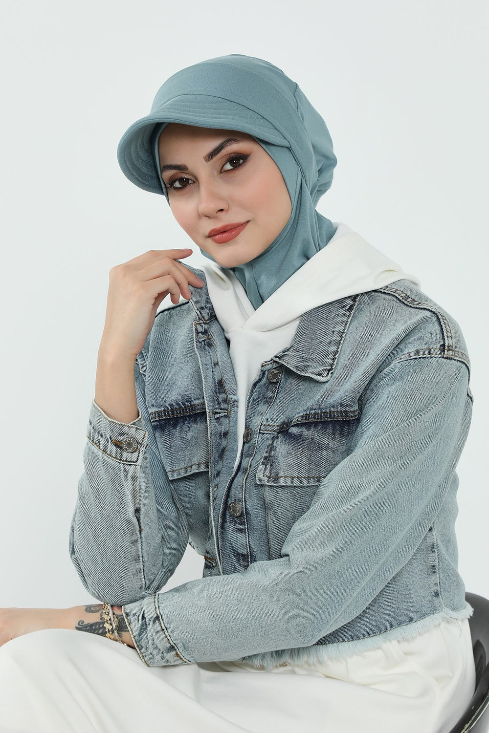 Detachable Visor Cotton Turban for Women Strech Head Wrap Combed Cotton Stylish One-Size Cap,B-82 Dark Mint