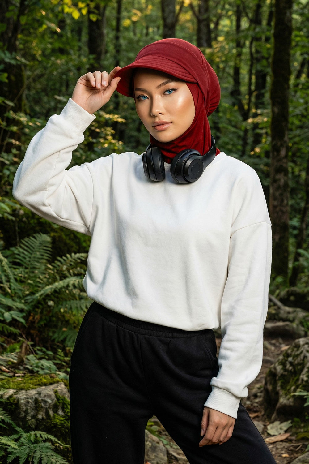 Detachable Visor Cotton Turban for Women Strech Head Wrap Combed Cotton Stylish One-Size Cap,B-82 Maroon