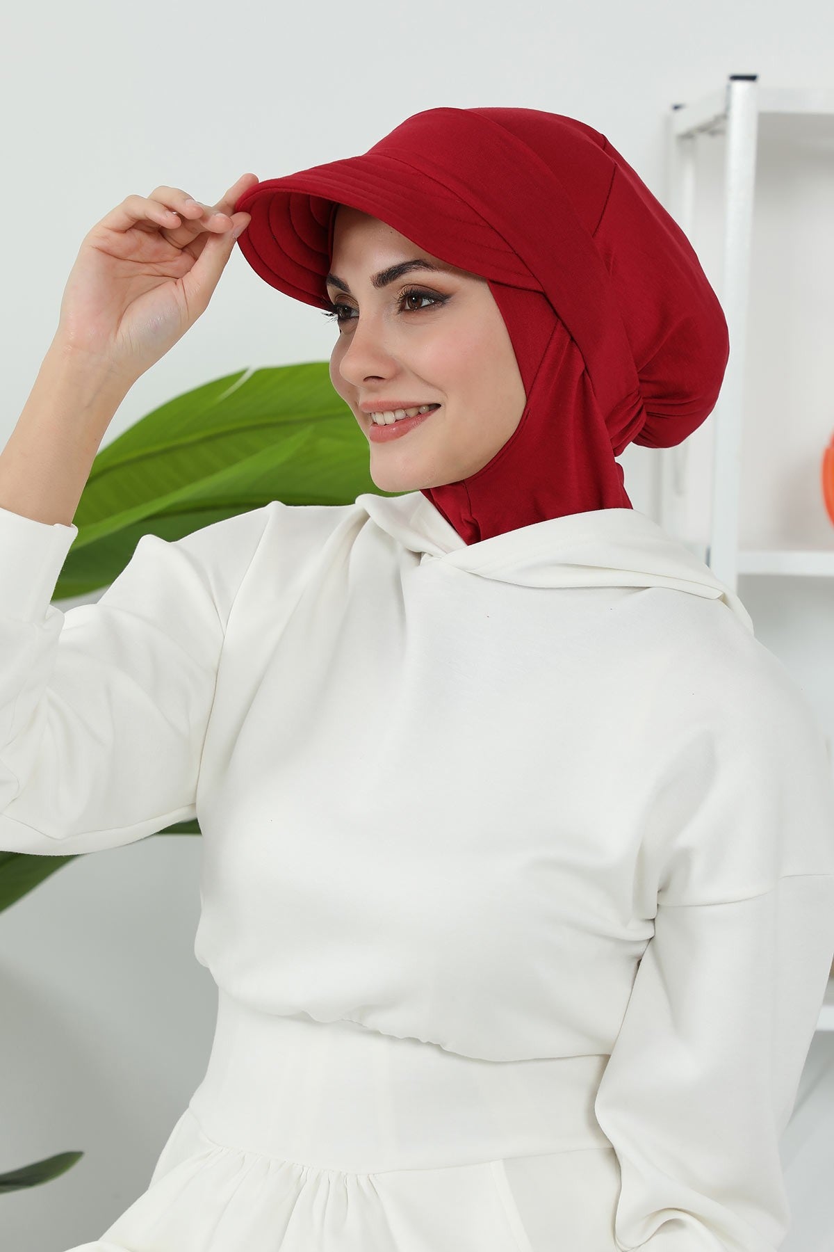 Detachable Visor Cotton Turban for Women Strech Head Wrap Combed Cotton Stylish One-Size Cap,B-82 Maroon
