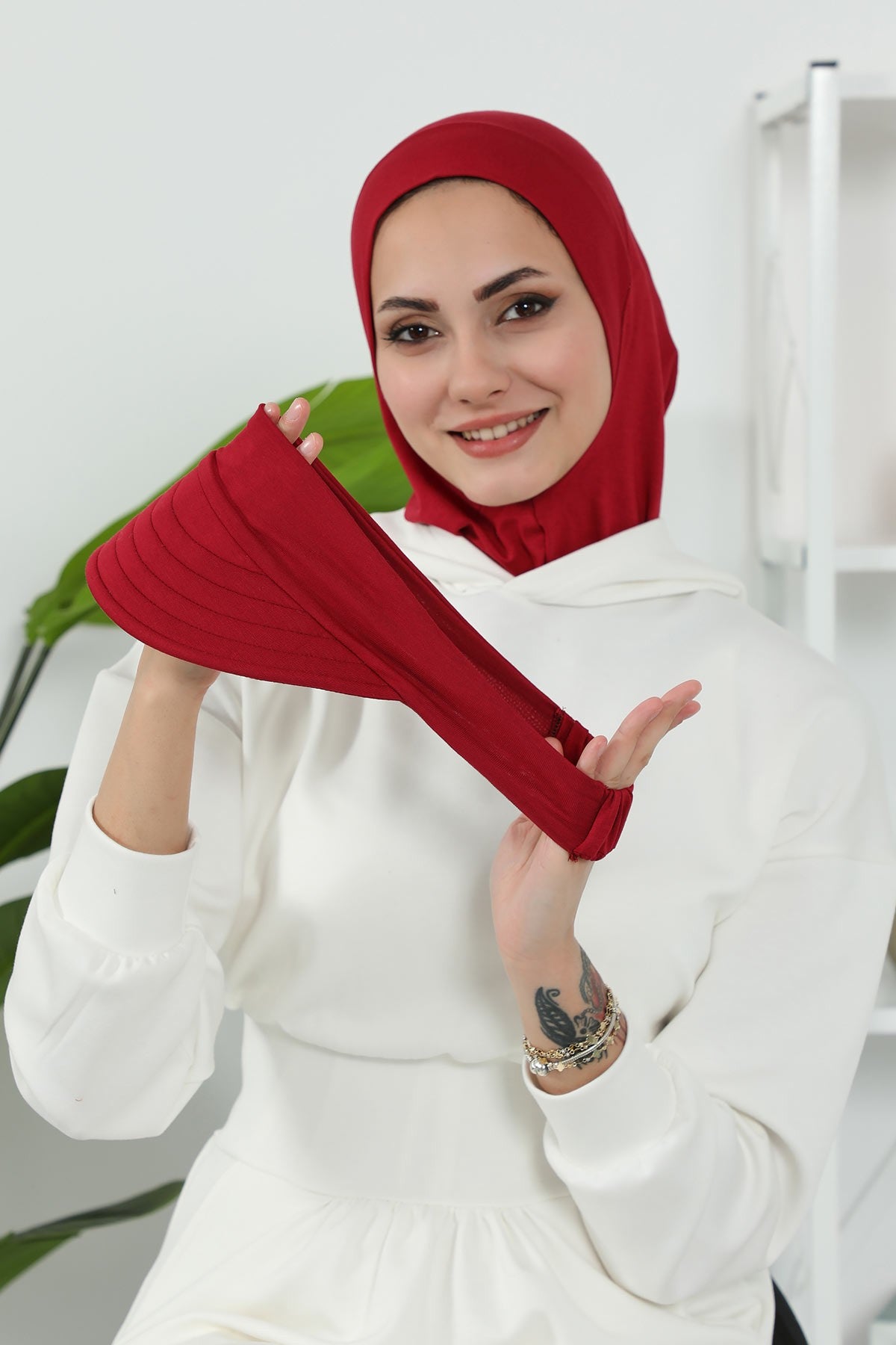 Detachable Visor Cotton Turban for Women Strech Head Wrap Combed Cotton Stylish One-Size Cap,B-82 Maroon