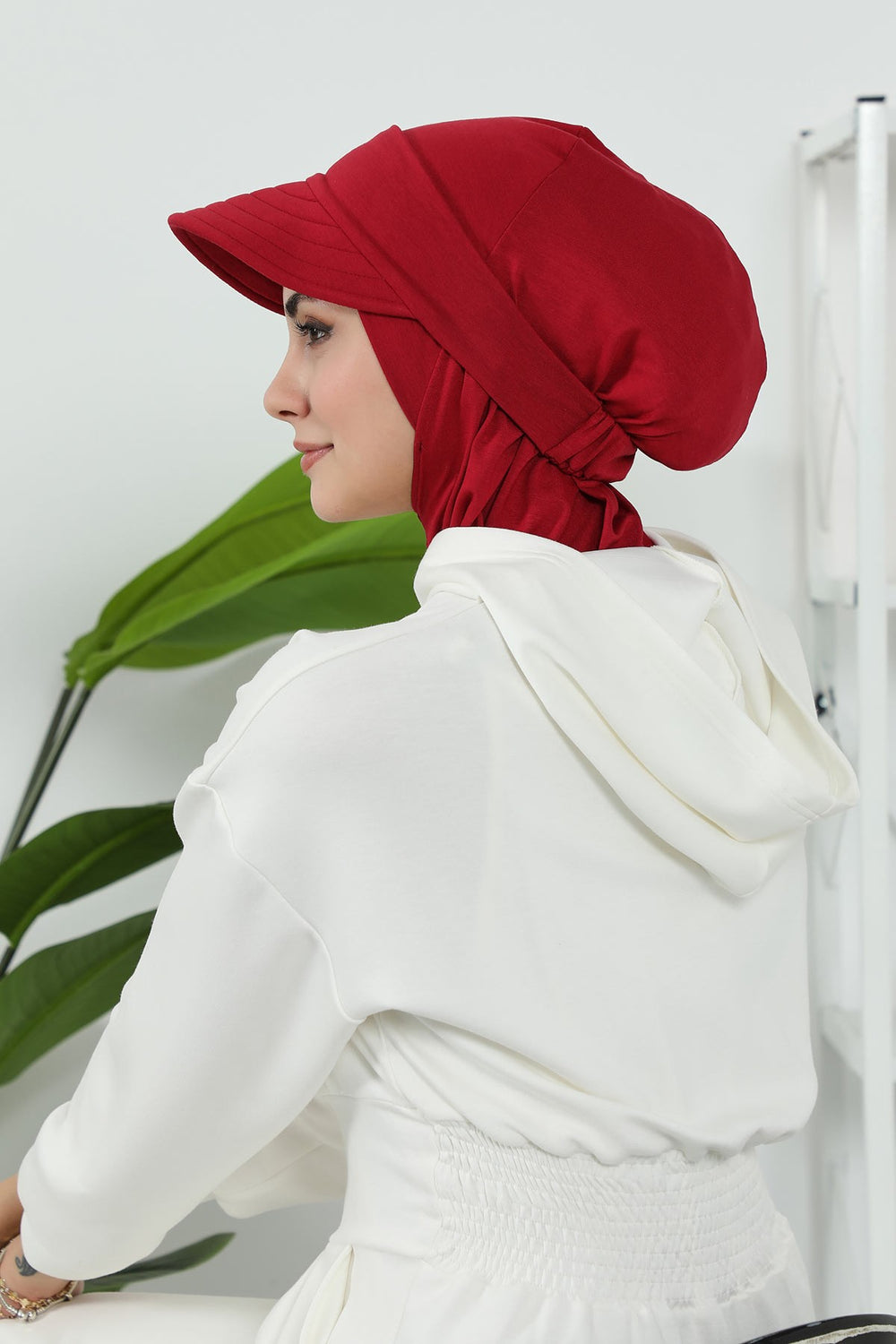 Detachable Visor Cotton Turban for Women Strech Head Wrap Combed Cotton Stylish One-Size Cap,B-82 Maroon