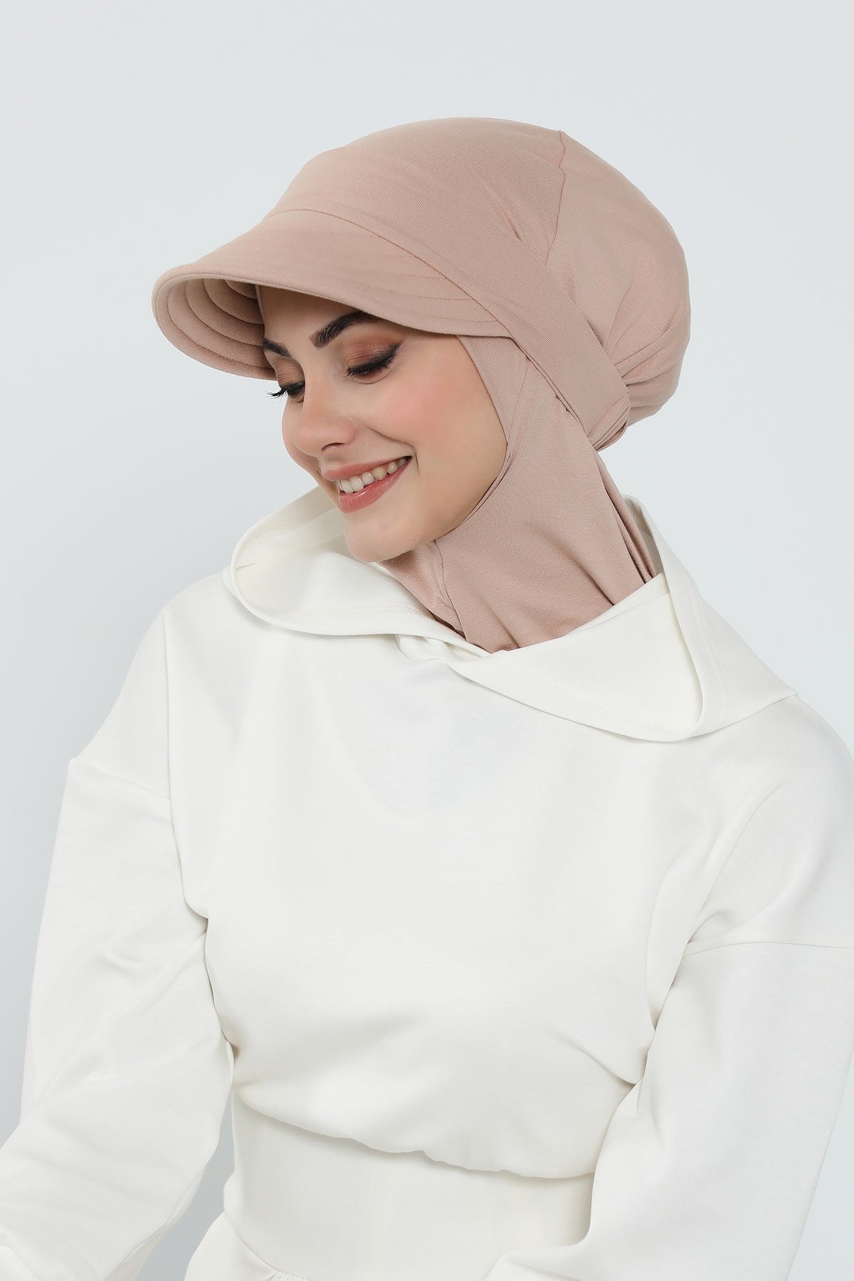 Detachable Visor Cotton Turban for Women Strech Head Wrap Combed Cotton Stylish One-Size Cap,B-82 Light Mink