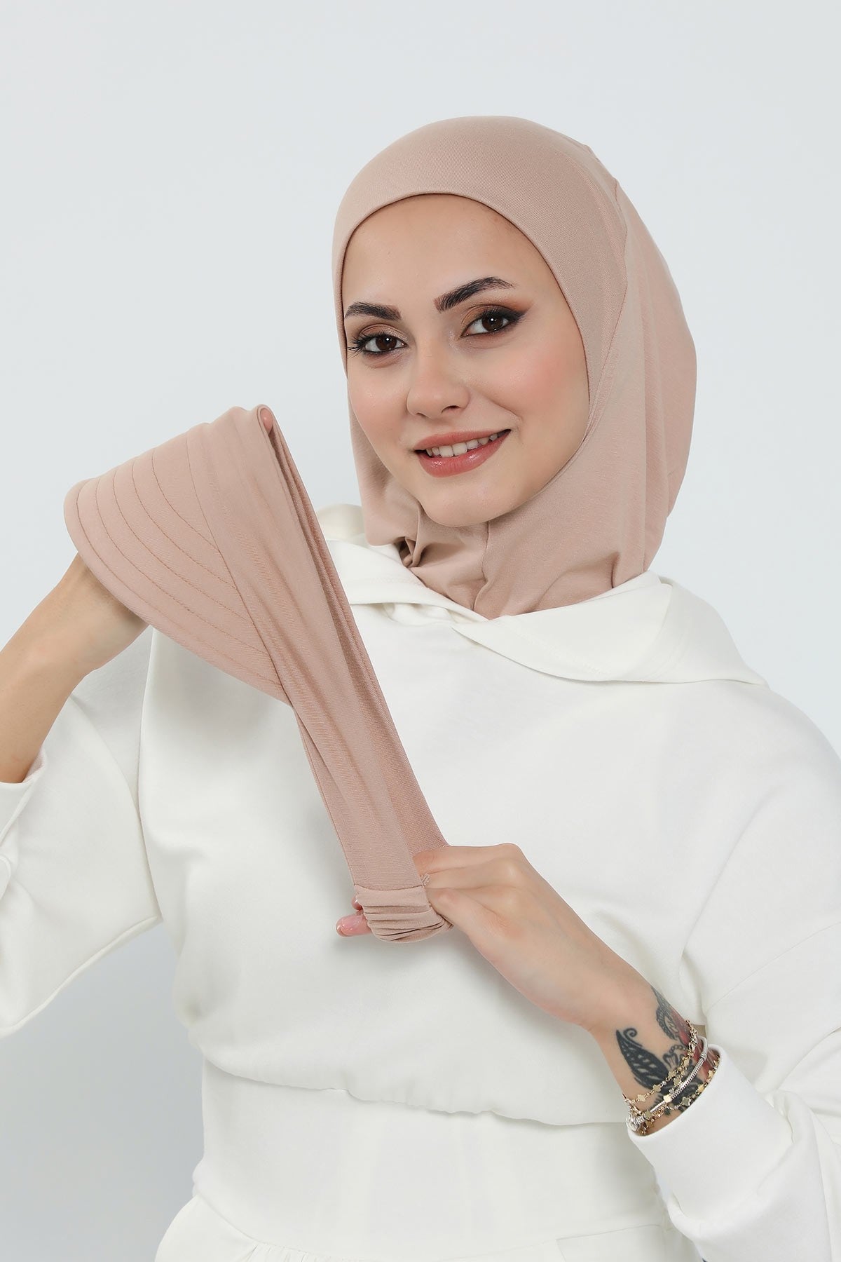 Detachable Visor Cotton Turban for Women Strech Head Wrap Combed Cotton Stylish One-Size Cap,B-82 Light Mink
