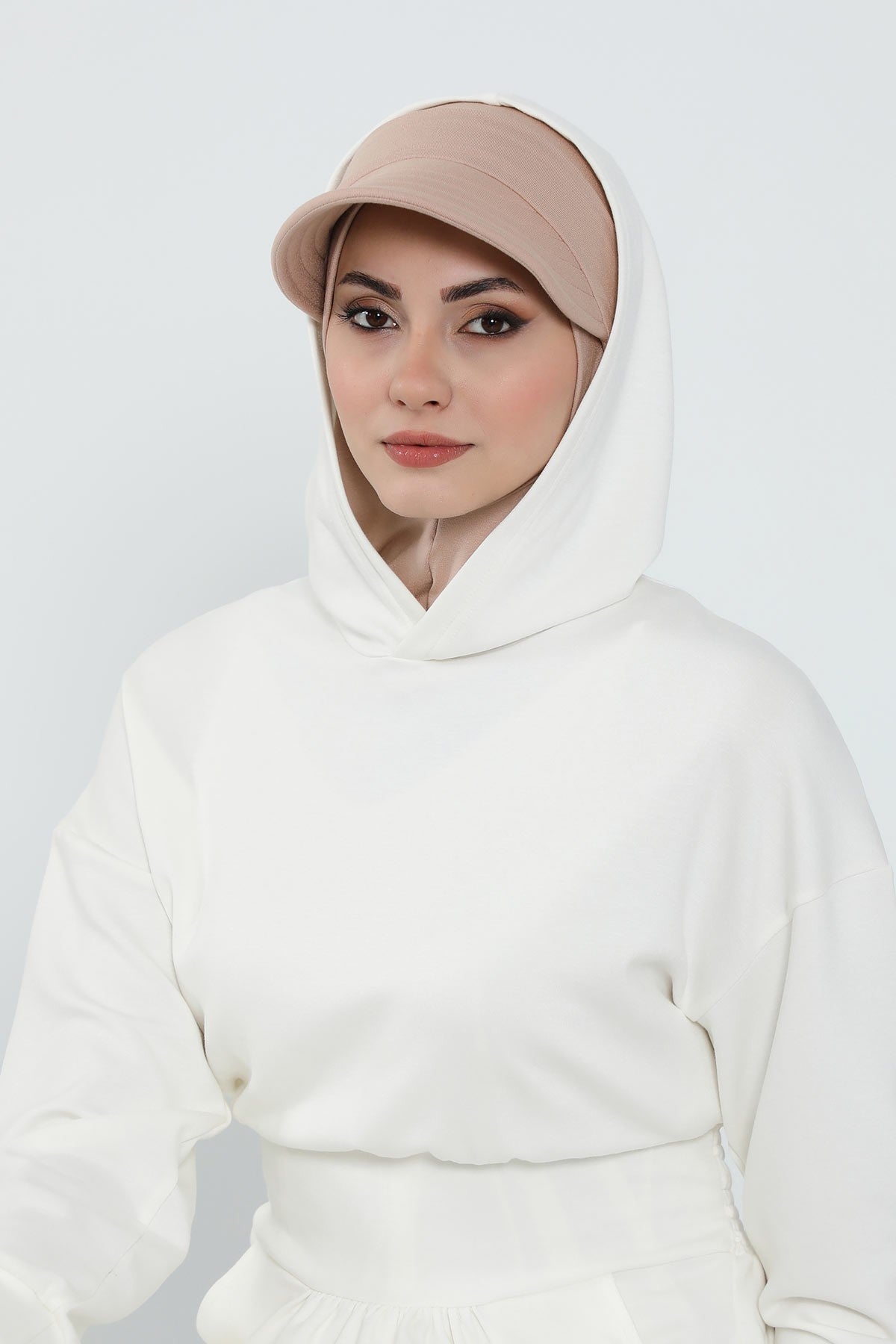 Detachable Visor Cotton Turban for Women Strech Head Wrap Combed Cotton Stylish One-Size Cap,B-82 Light Mink