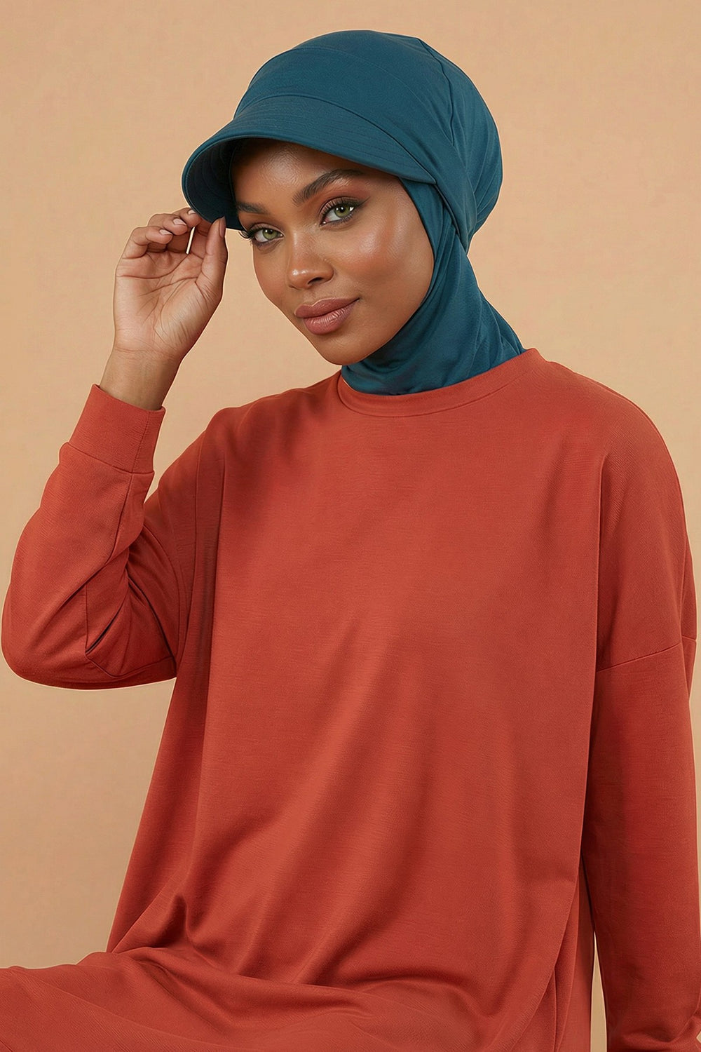 Detachable Visor Cotton Turban for Women Strech Head Wrap Combed Cotton Stylish One-Size Cap,B-82 Petrol Blue