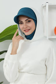 Detachable Visor Cotton Turban for Women Strech Head Wrap Combed Cotton Stylish One-Size Cap,B-82 Petrol Blue
