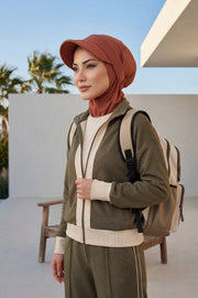 Detachable Visor Cotton Turban for Women Strech Head Wrap Combed Cotton Stylish One-Size Cap,B-82 Cinnamon