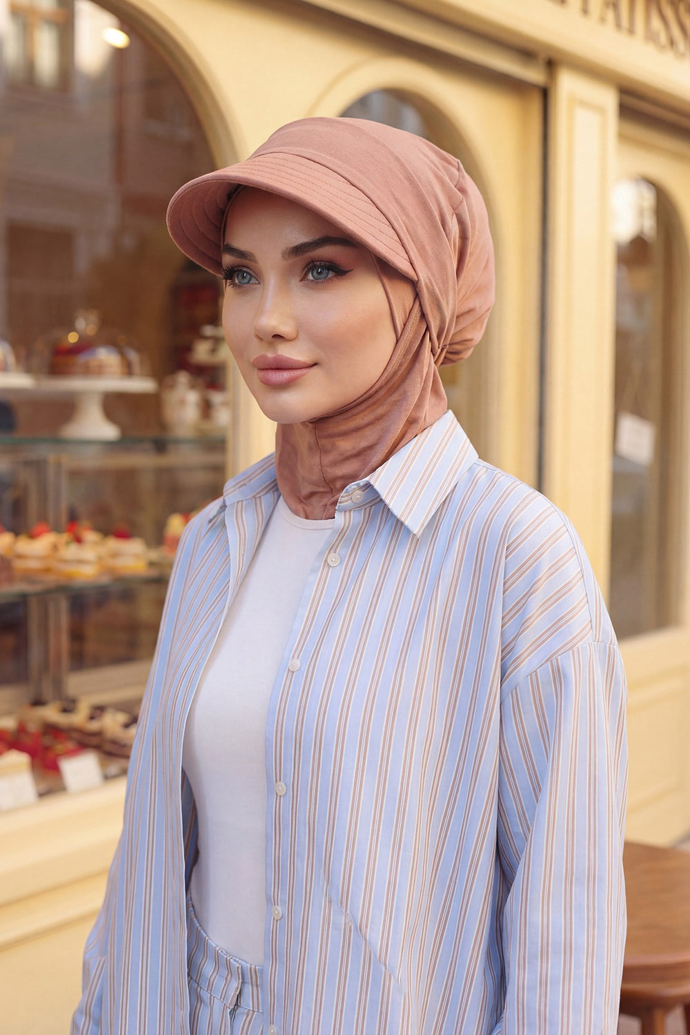 Detachable Visor Cotton Turban for Women Strech Head Wrap Combed Cotton Stylish One-Size Cap,B-82 Cappucino