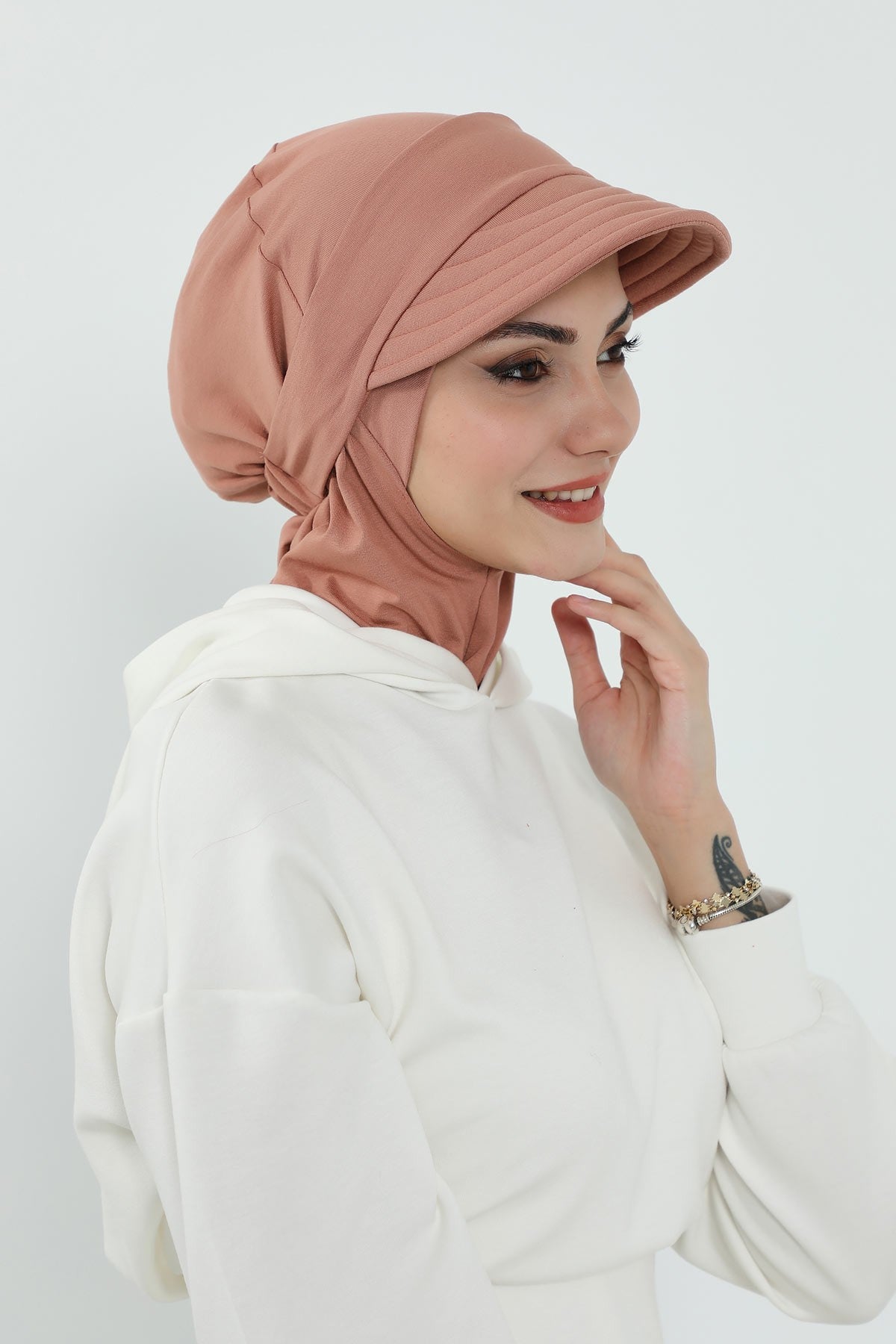 Detachable Visor Cotton Turban for Women Strech Head Wrap Combed Cotton Stylish One-Size Cap,B-82 Cappucino