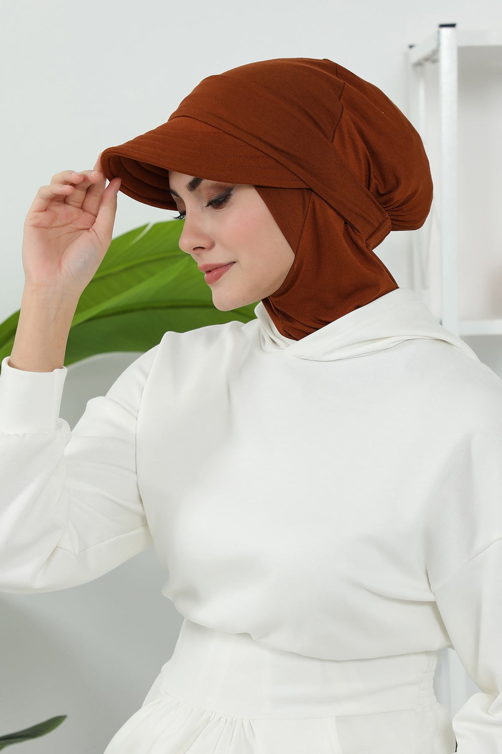 Detachable Visor Cotton Turban for Women Strech Head Wrap Combed Cotton Stylish One-Size Cap,B-82 Tile Red