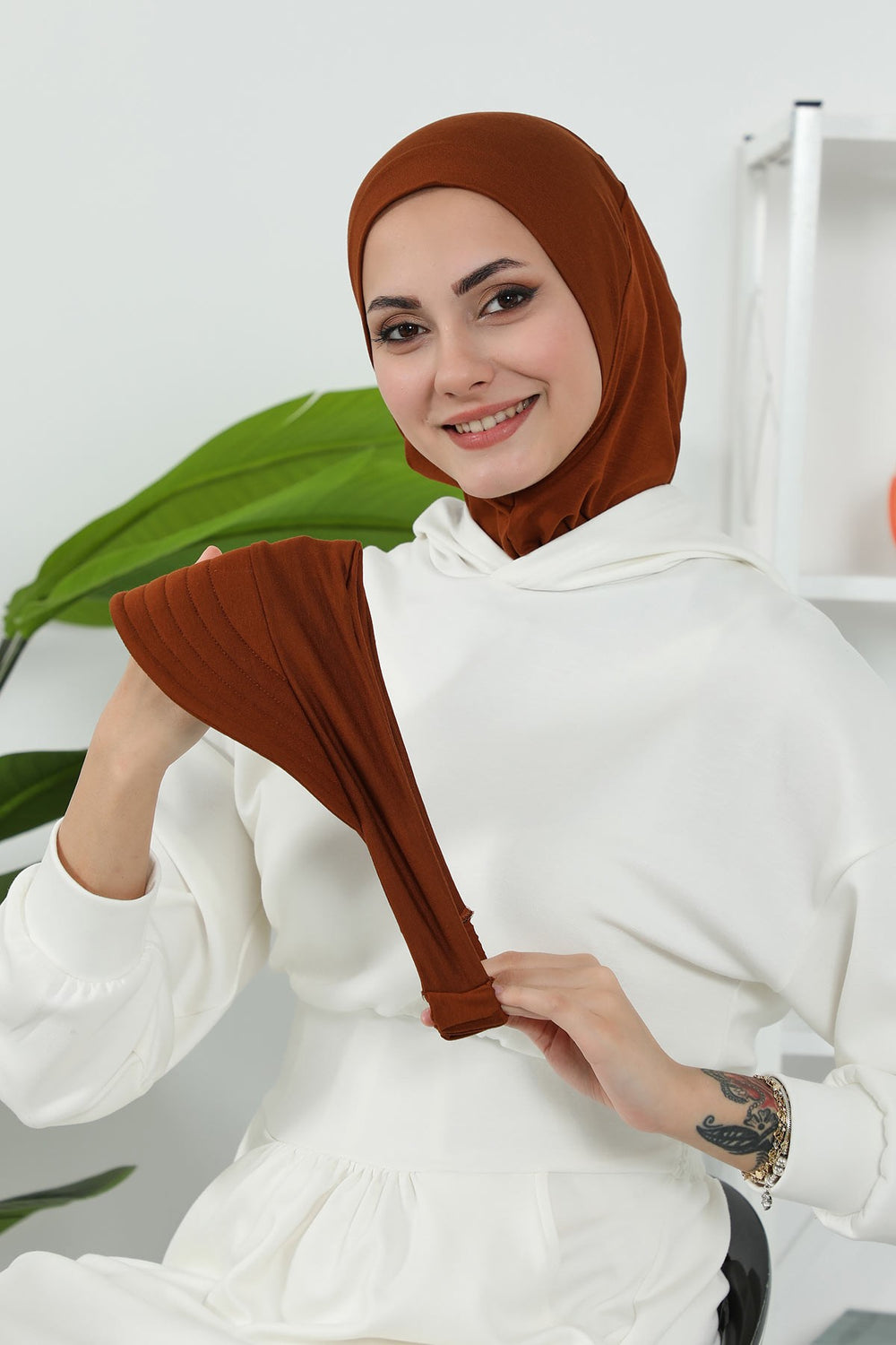 Detachable Visor Cotton Turban for Women Strech Head Wrap Combed Cotton Stylish One-Size Cap,B-82 Tile Red
