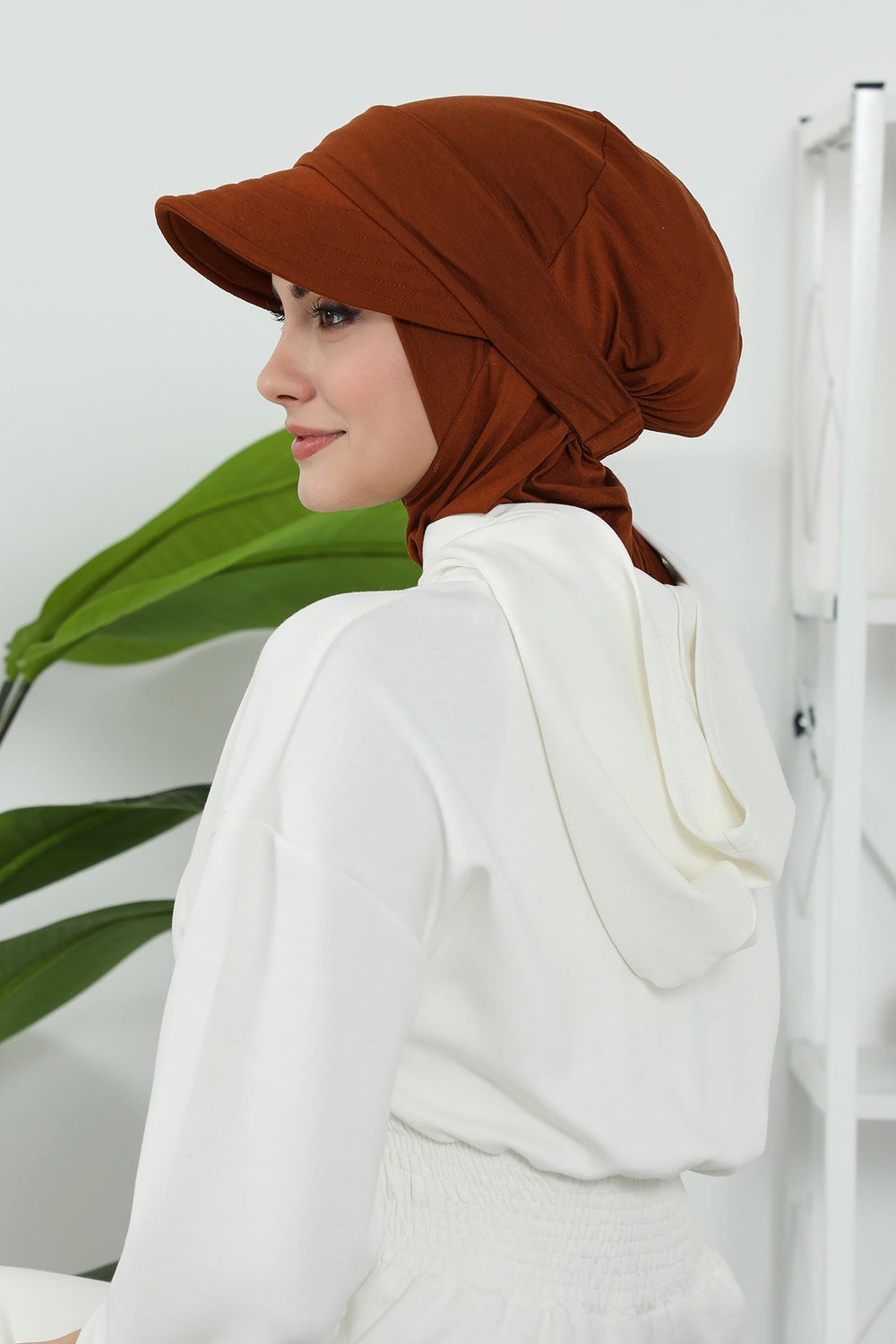 Detachable Visor Cotton Turban for Women Strech Head Wrap Combed Cotton Stylish One-Size Cap,B-82 Tile Red