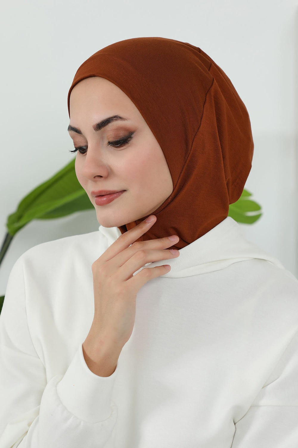 Detachable Visor Cotton Turban for Women Strech Head Wrap Combed Cotton Stylish One-Size Cap,B-82 Tile Red