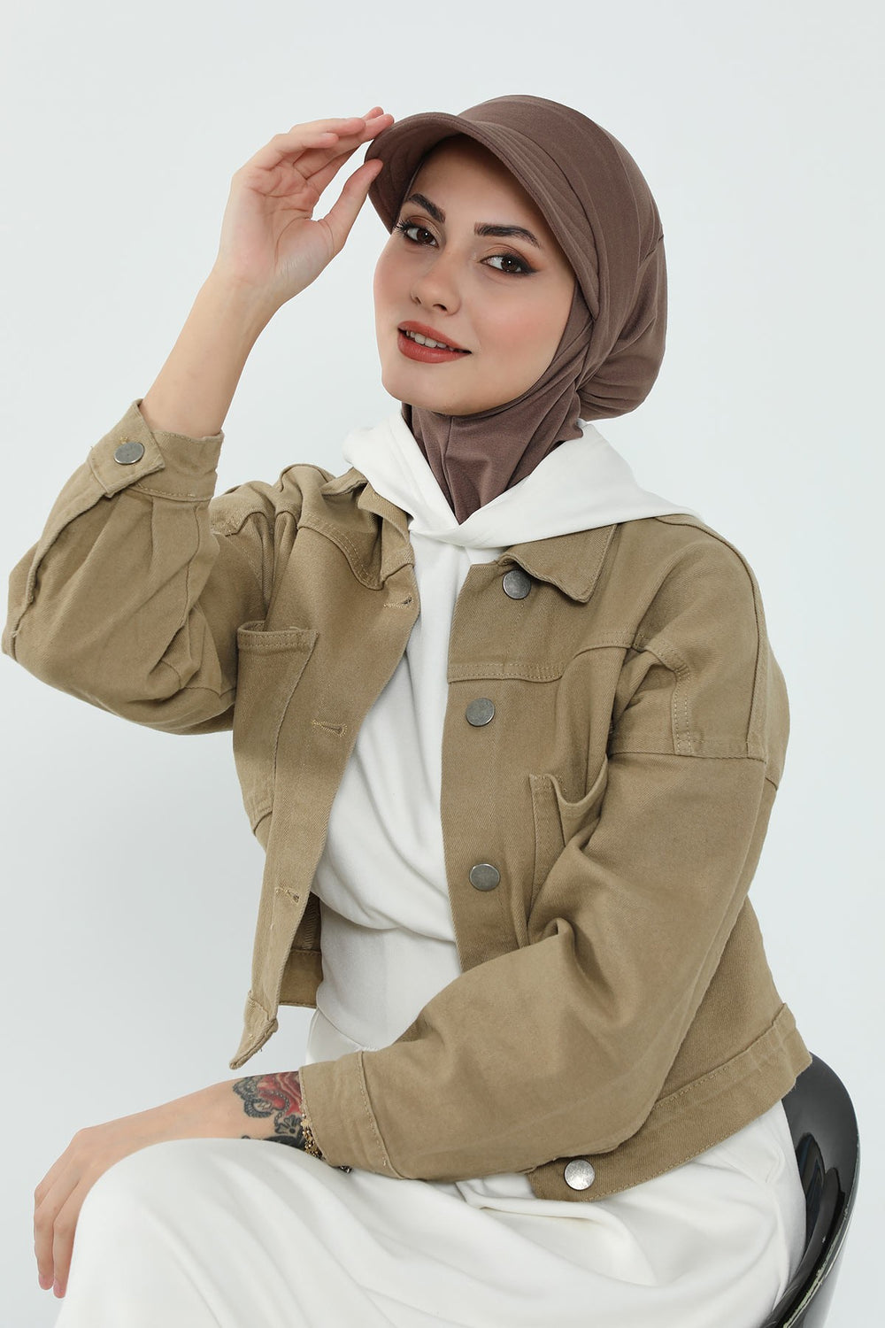 Detachable Visor Cotton Turban for Women Strech Head Wrap Combed Cotton Stylish One-Size Cap,B-82 Chocolate