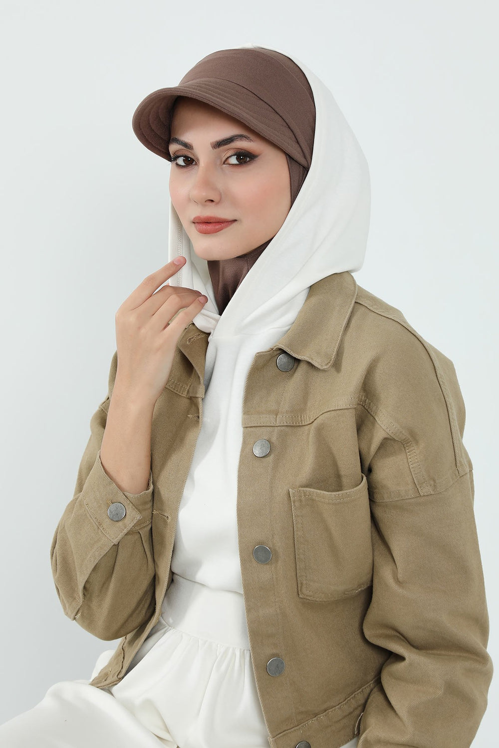Detachable Visor Cotton Turban for Women Strech Head Wrap Combed Cotton Stylish One-Size Cap,B-82 Chocolate