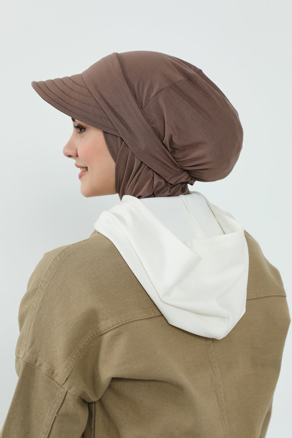 Detachable Visor Cotton Turban for Women Strech Head Wrap Combed Cotton Stylish One-Size Cap,B-82 Chocolate