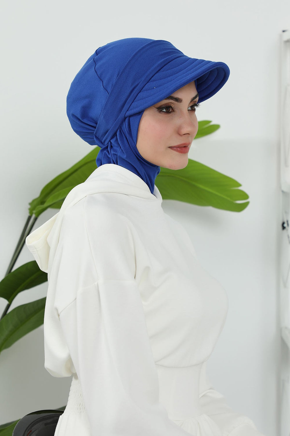 Detachable Visor Cotton Turban for Women Strech Head Wrap Combed Cotton Stylish One-Size Cap,B-82 Sax Blue