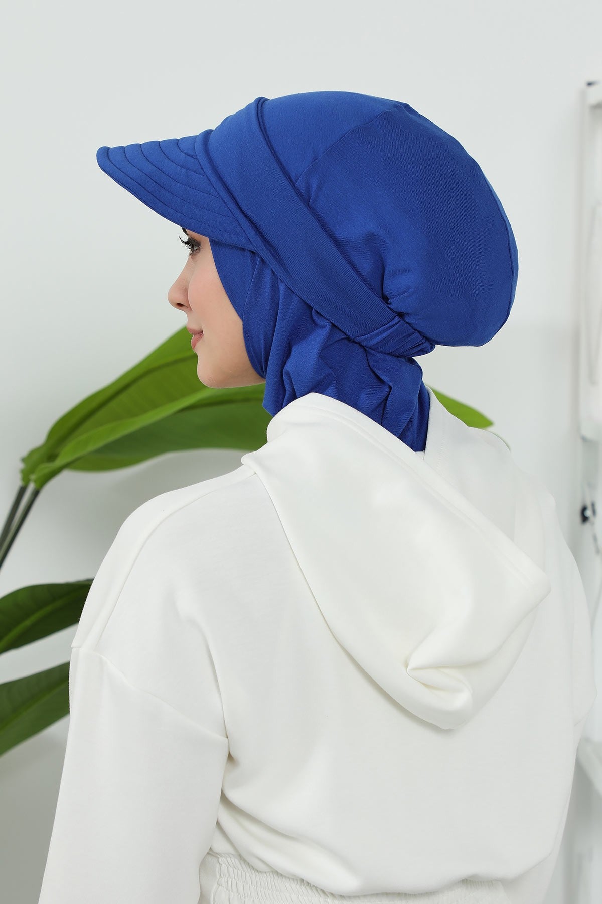 Detachable Visor Cotton Turban for Women Strech Head Wrap Combed Cotton Stylish One-Size Cap,B-82 Sax Blue