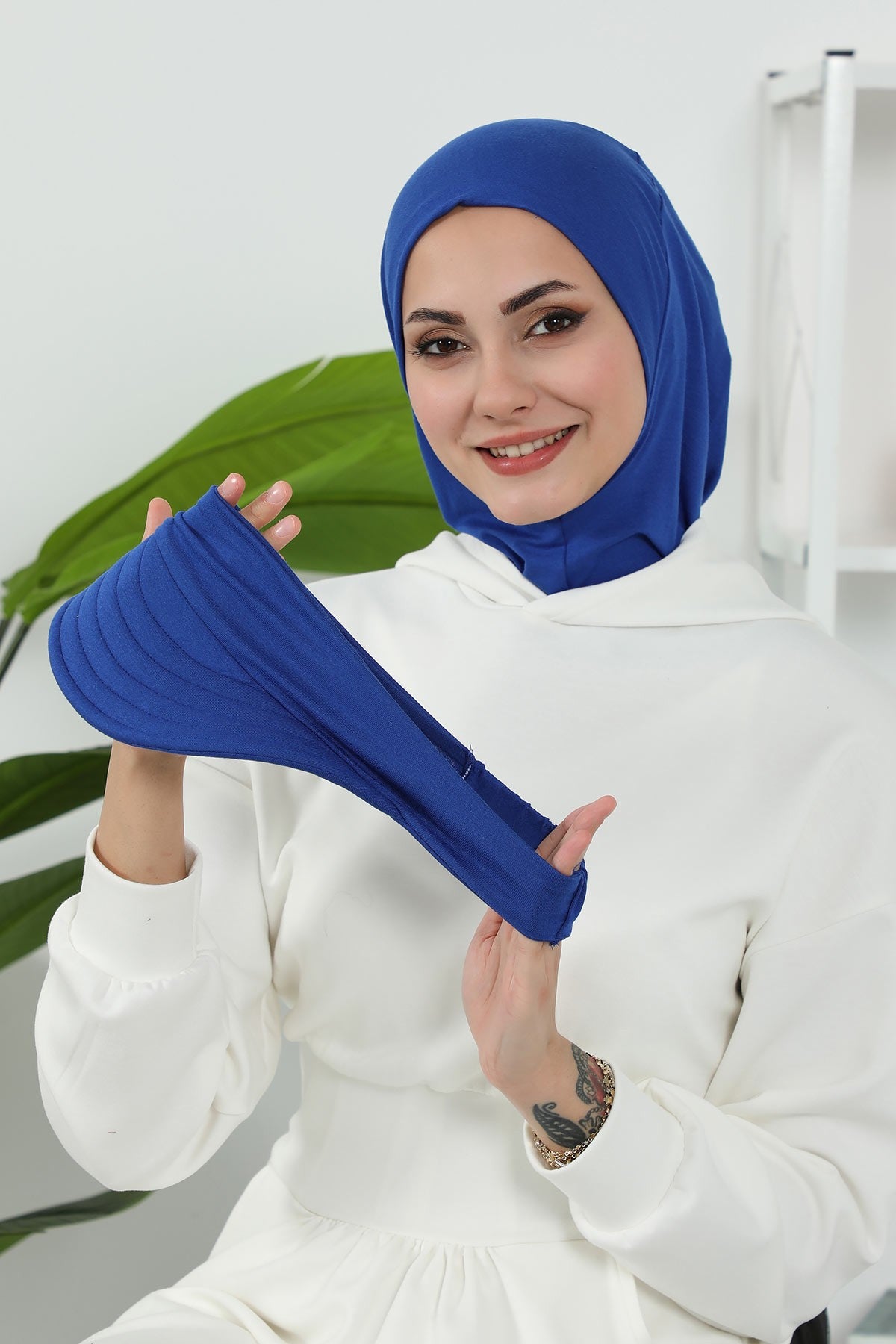 Detachable Visor Cotton Turban for Women Strech Head Wrap Combed Cotton Stylish One-Size Cap,B-82 Sax Blue