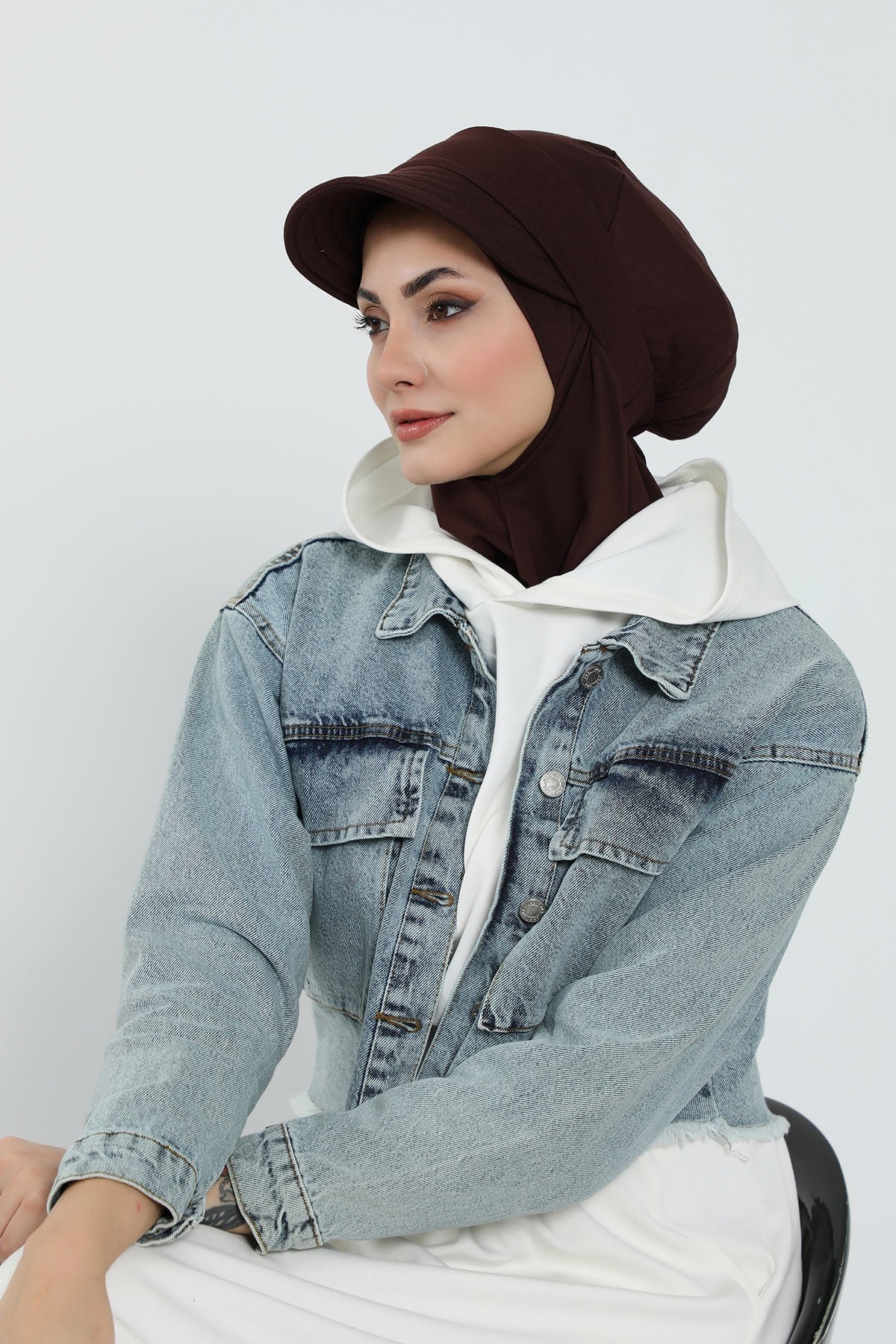 Detachable Visor Cotton Turban for Women Strech Head Wrap Combed Cotton Stylish One-Size Cap,B-82 Brown