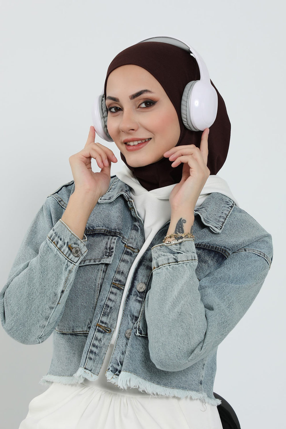 Detachable Visor Cotton Turban for Women Strech Head Wrap Combed Cotton Stylish One-Size Cap,B-82 Brown