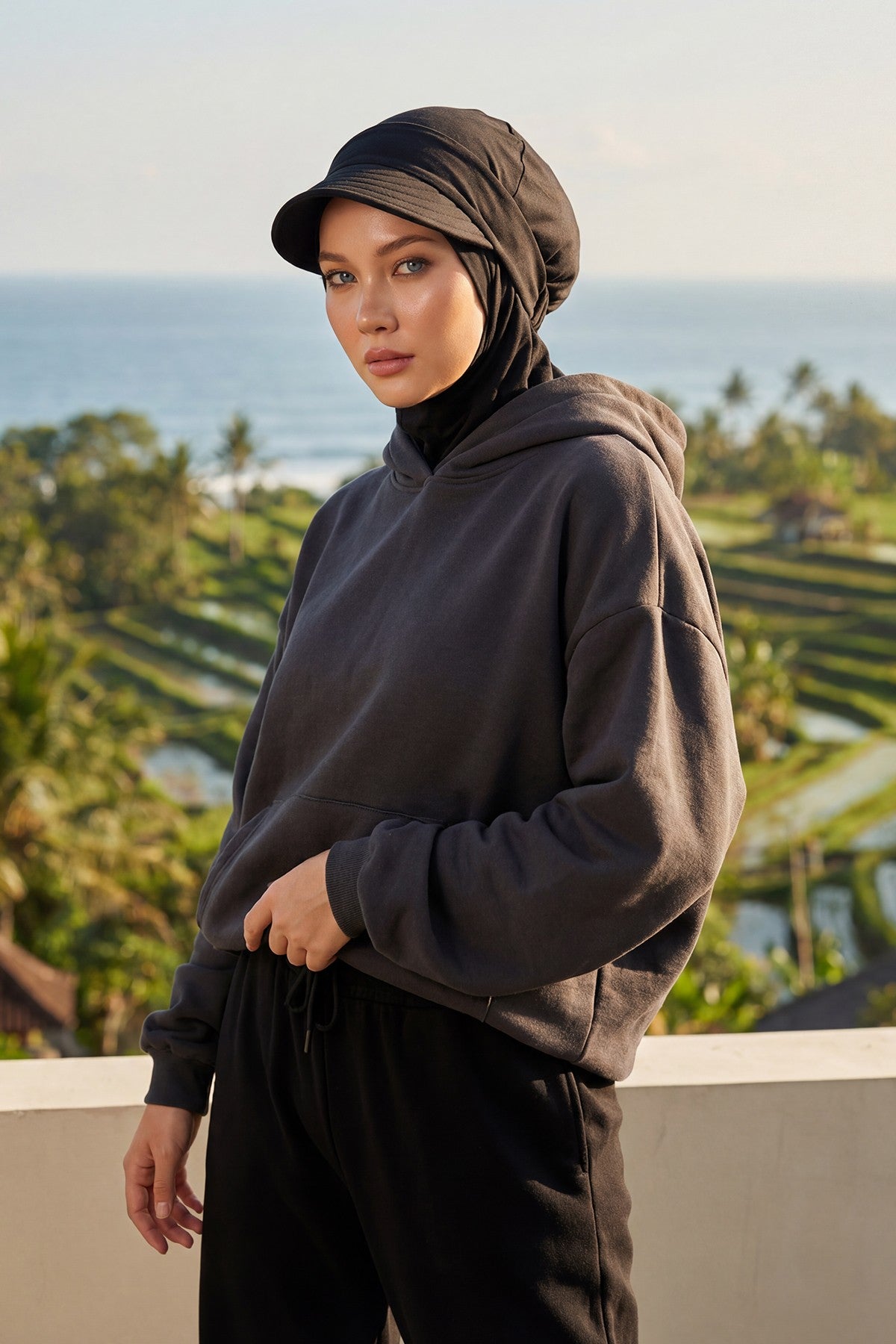 Detachable Visor Cotton Turban for Women Strech Head Wrap Combed Cotton Stylish One-Size Cap,B-82 Black