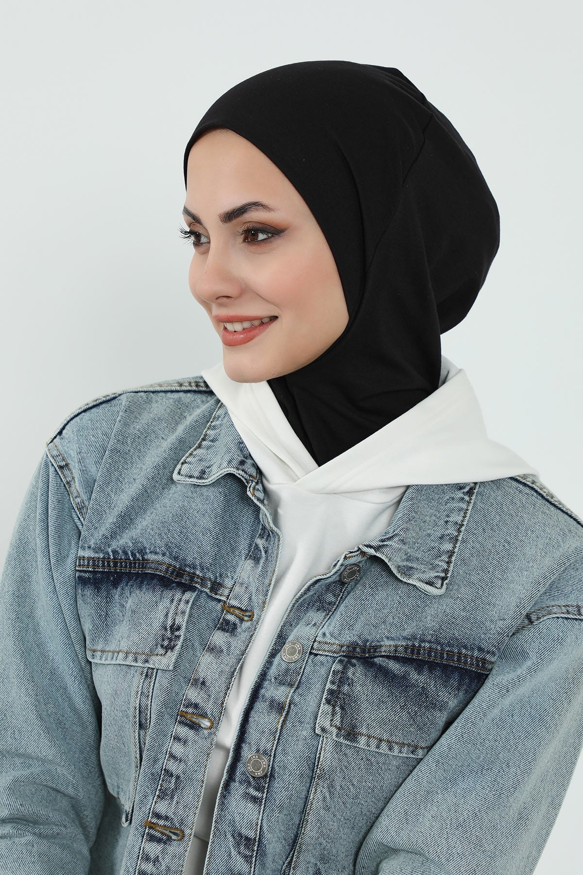 Detachable Visor Cotton Turban for Women Strech Head Wrap Combed Cotton Stylish One-Size Cap,B-82 Black