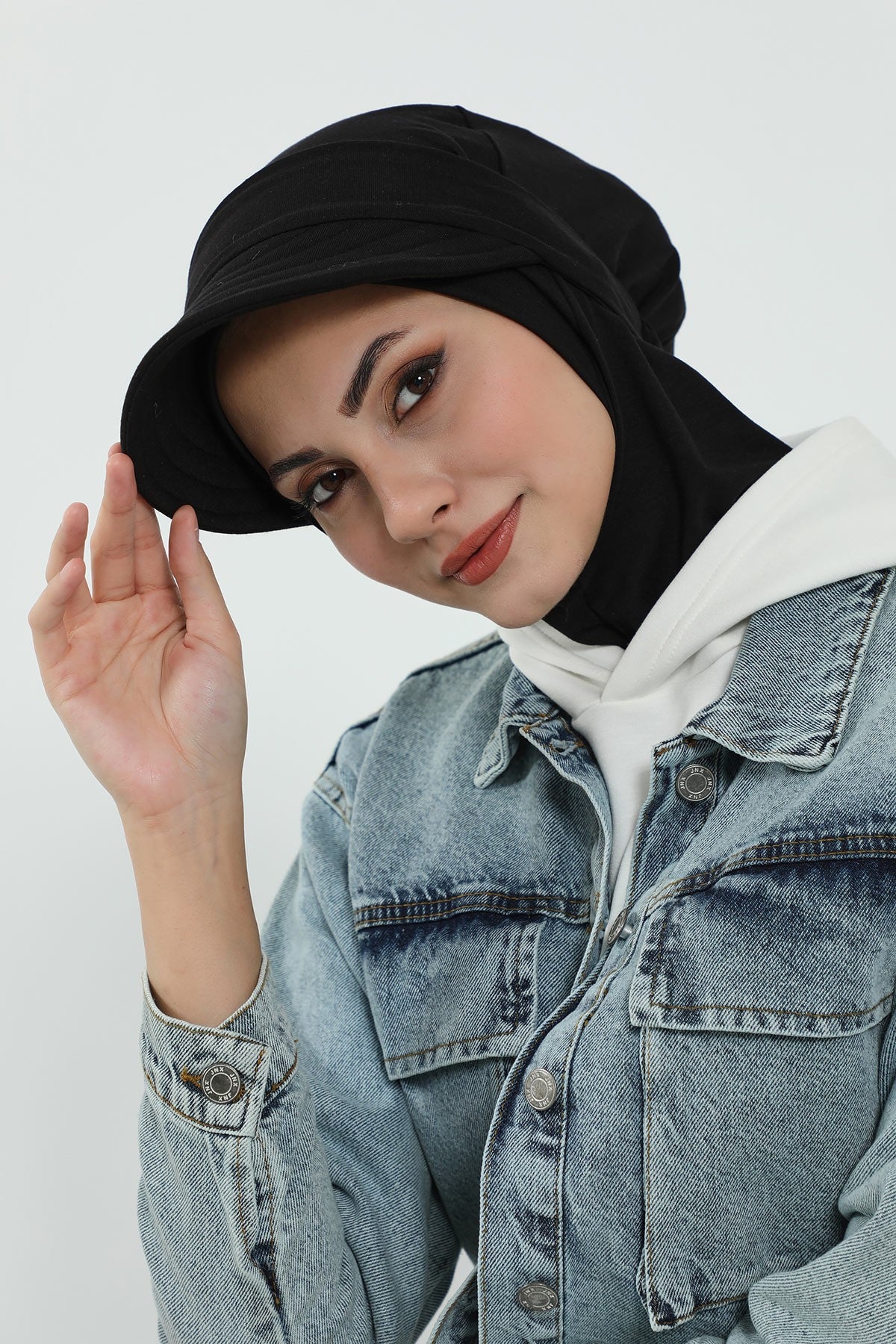 Detachable Visor Cotton Turban for Women Strech Head Wrap Combed Cotton Stylish One-Size Cap,B-82 Black