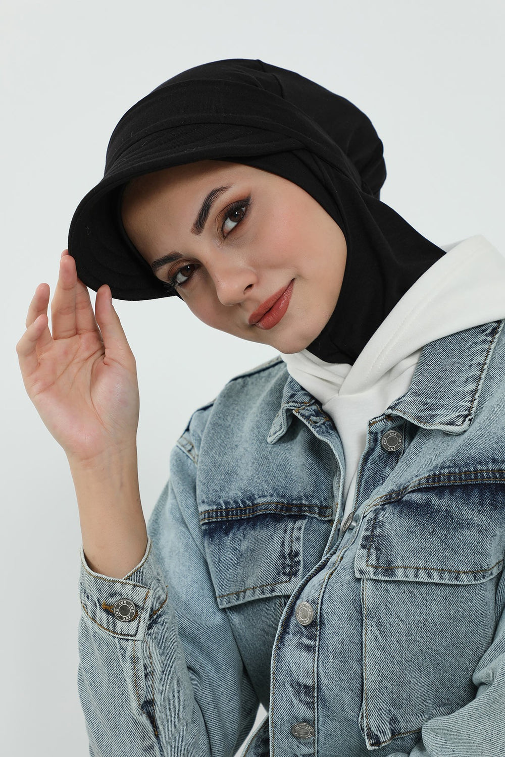 Detachable Visor Cotton Turban for Women Strech Head Wrap Combed Cotton Stylish One-Size Cap,B-82 Black