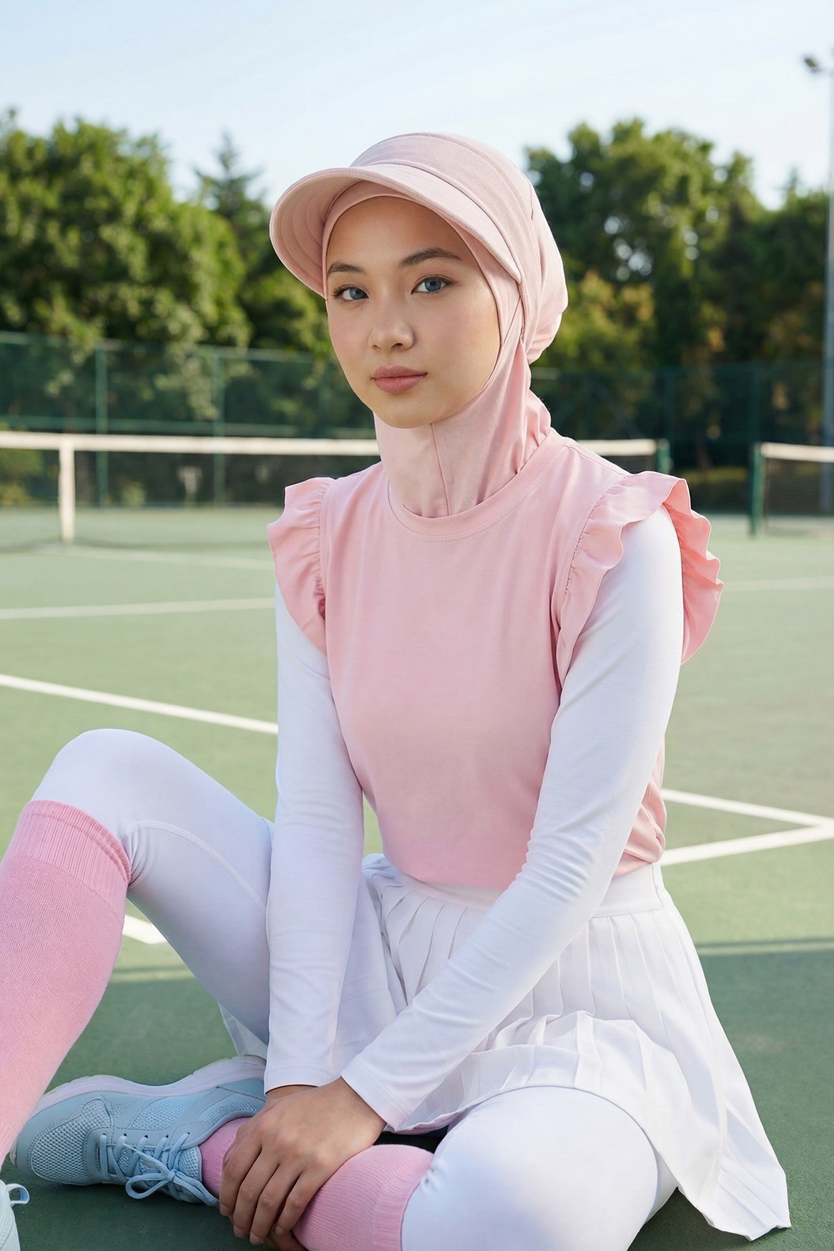 Detachable Visor Cotton Turban for Women Strech Head Wrap Combed Cotton Stylish One-Size Cap,B-82 Powder