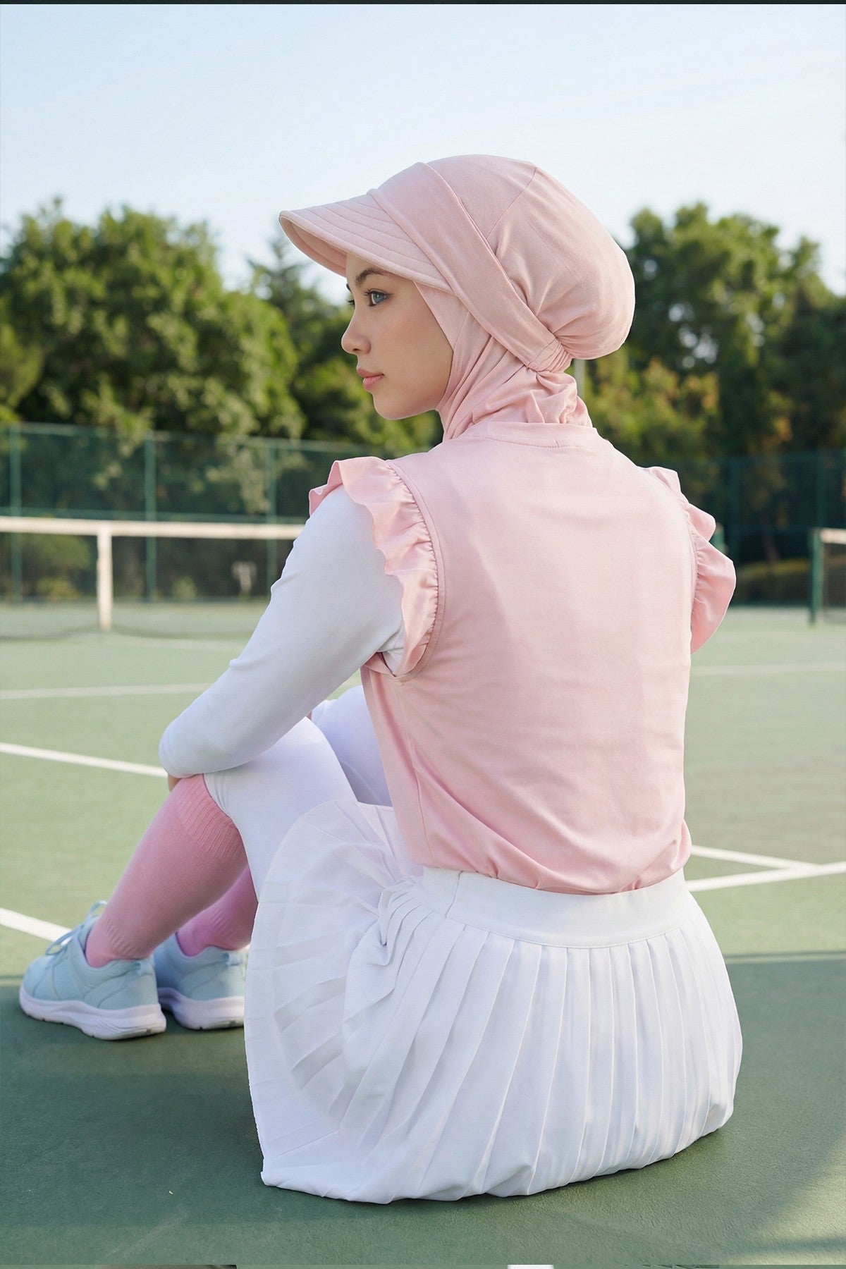 Detachable Visor Cotton Turban for Women Strech Head Wrap Combed Cotton Stylish One-Size Cap,B-82 Powder