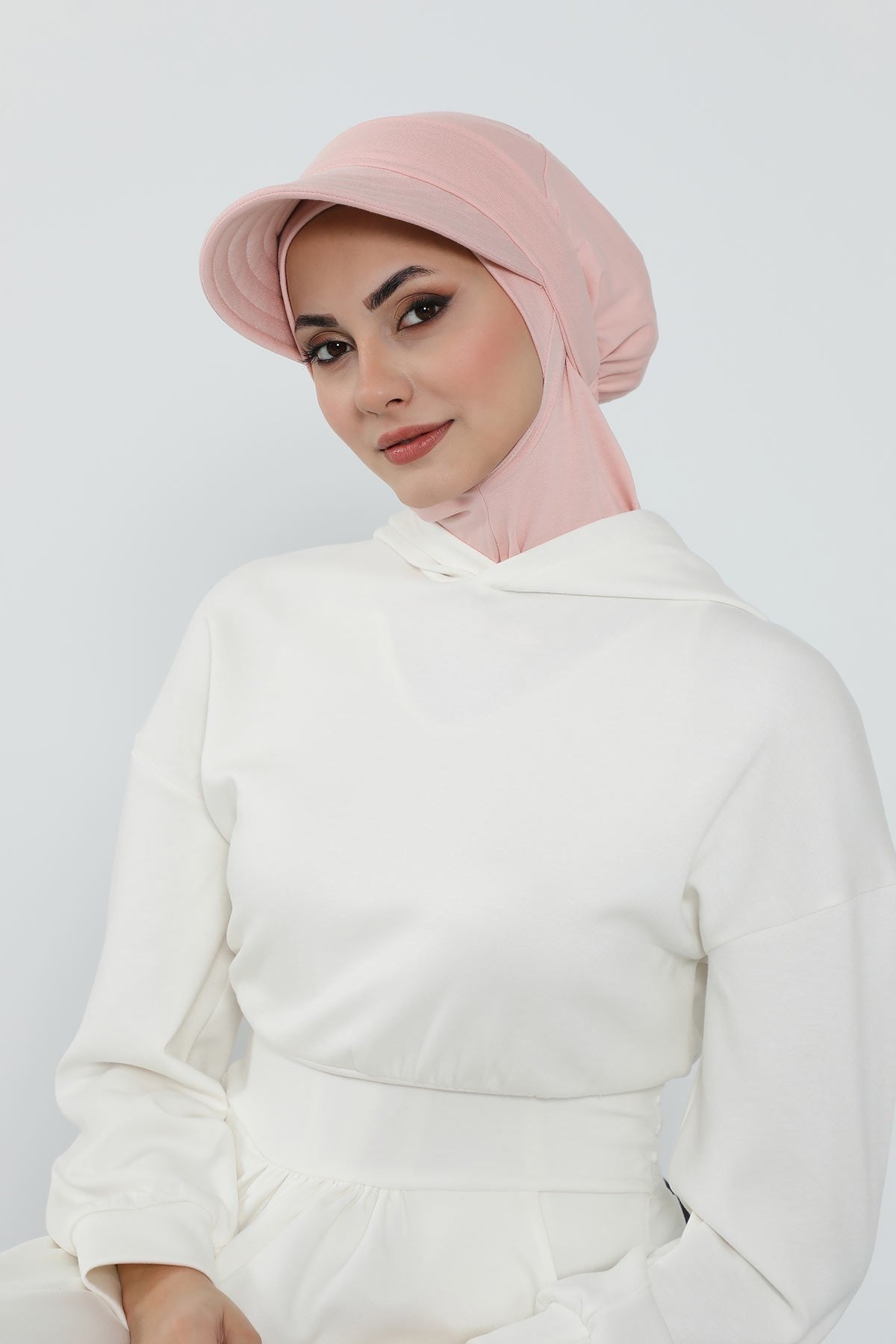 Detachable Visor Cotton Turban for Women Strech Head Wrap Combed Cotton Stylish One-Size Cap,B-82 Powder
