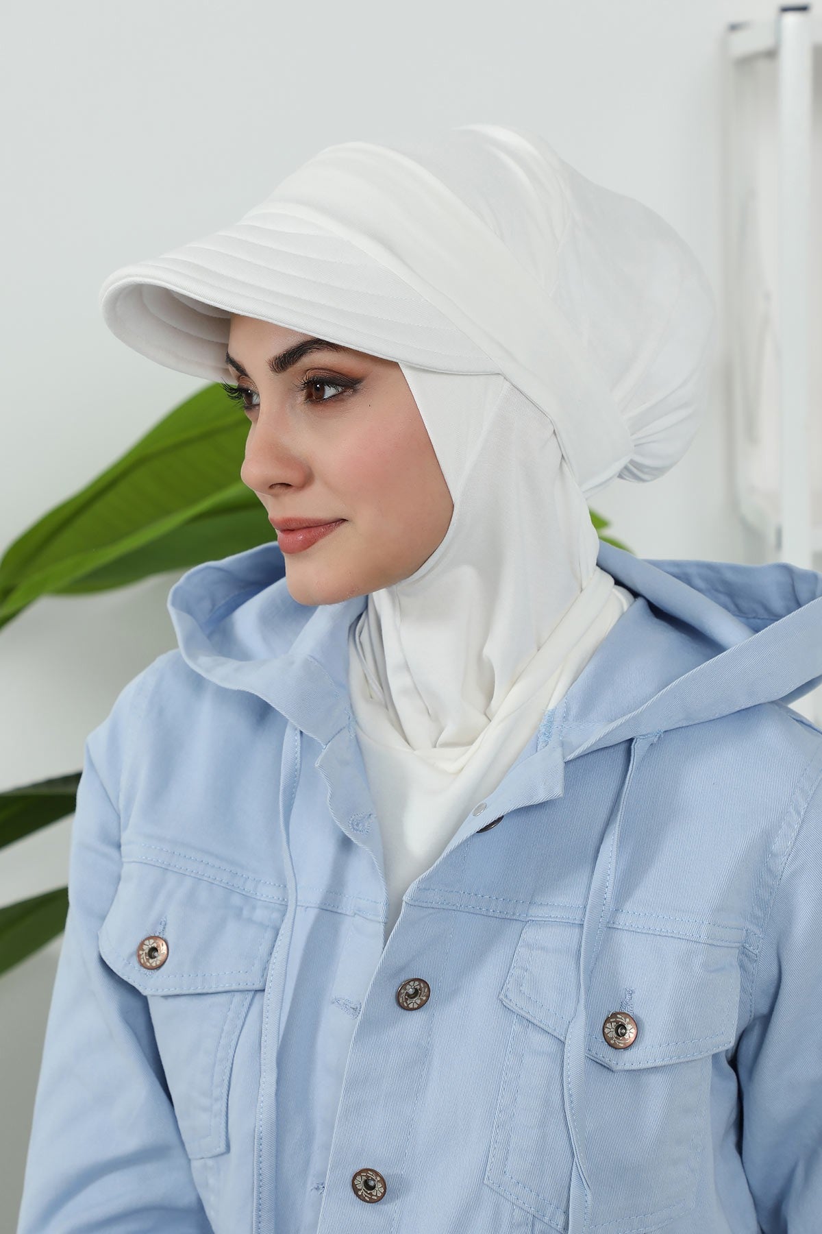 Detachable Visor Cotton Turban for Women Strech Head Wrap Combed Cotton Stylish One-Size Cap,B-82 Ivory
