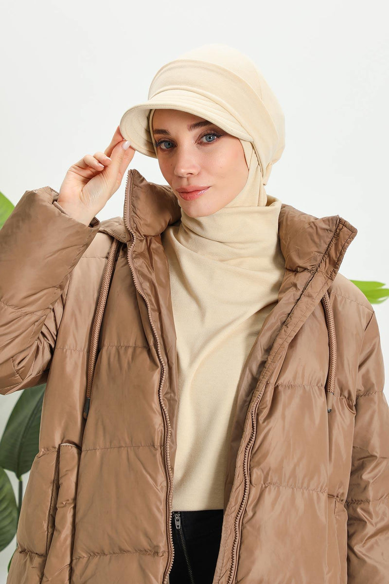 Detachable Visor Winter Turban for Women, Ribbed Polyviscose Stretch Headwrap, Stylish One-Size Cap for Cold Weather,B-82RB