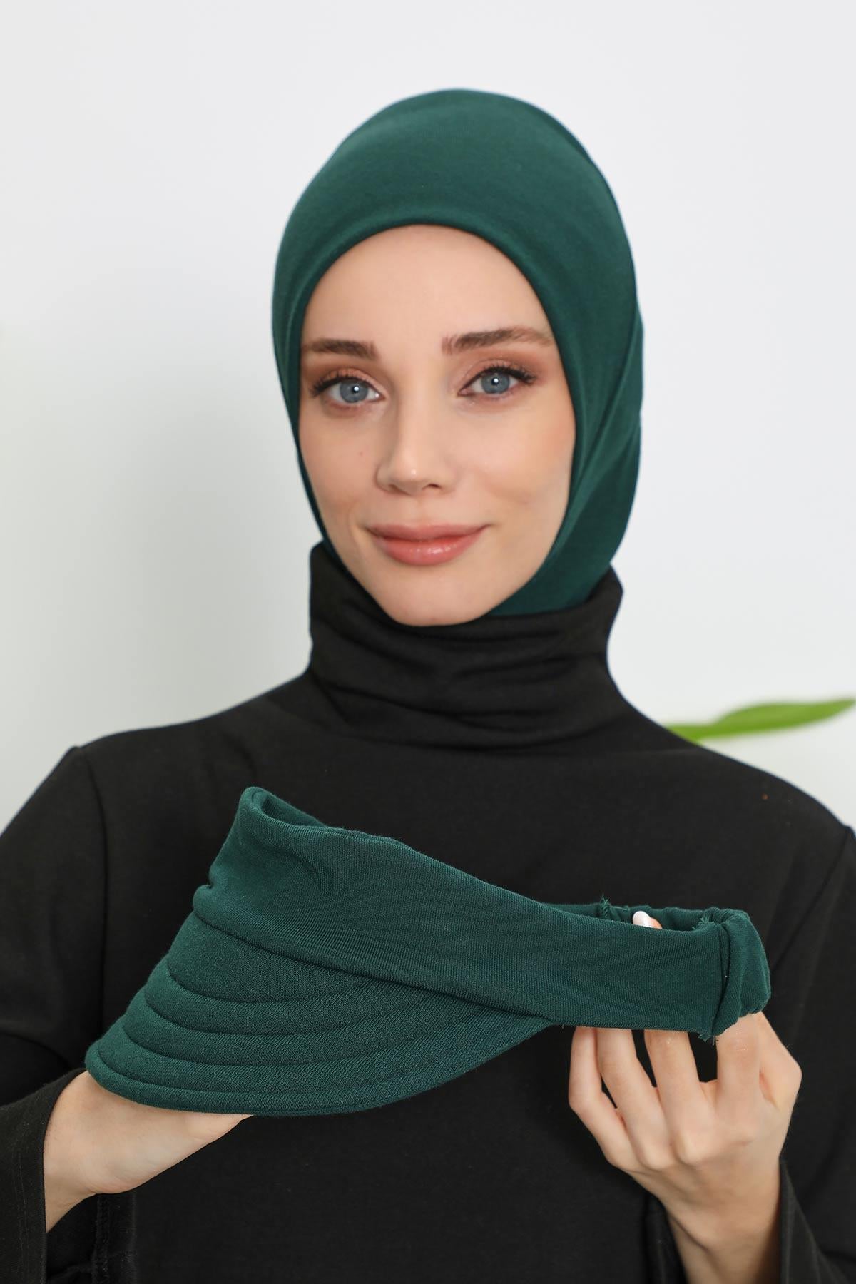 Detachable Visor Winter Turban for Women, Ribbed Polyviscose Stretch Headwrap, Stylish One-Size Cap for Cold Weather,B-82RB Duck Green