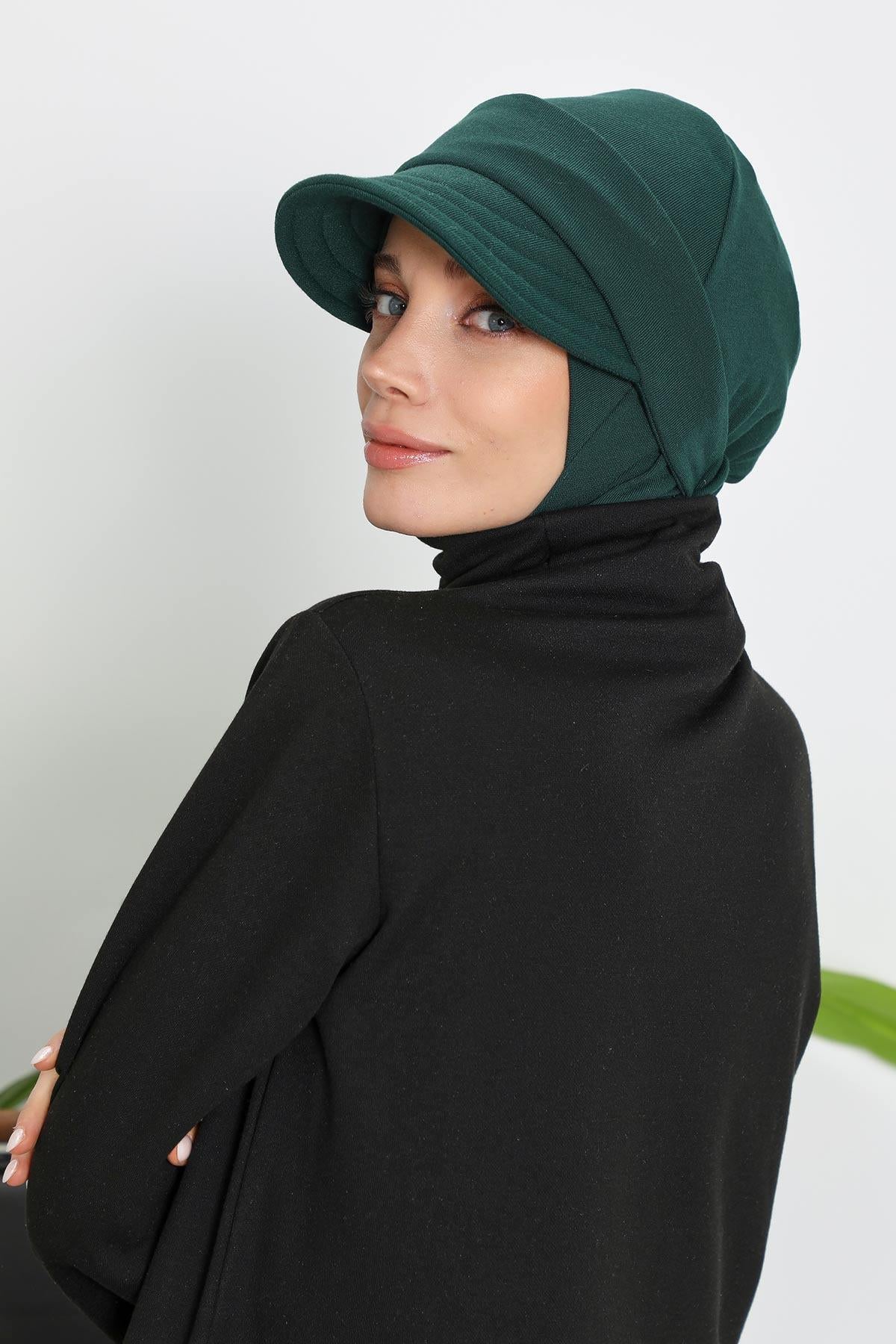 Detachable Visor Winter Turban for Women, Ribbed Polyviscose Stretch Headwrap, Stylish One-Size Cap for Cold Weather,B-82RB Duck Green