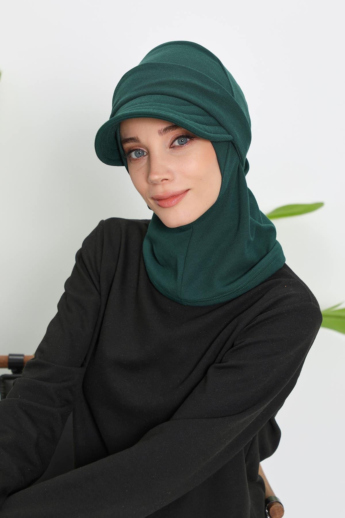 Detachable Visor Winter Turban for Women, Ribbed Polyviscose Stretch Headwrap, Stylish One-Size Cap for Cold Weather,B-82RB Duck Green