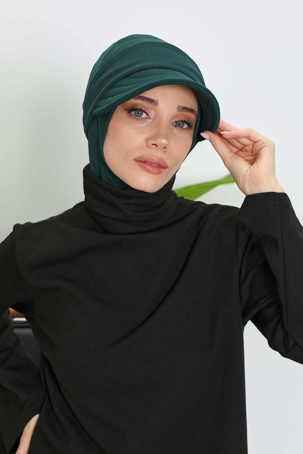 Detachable Visor Winter Turban for Women, Ribbed Polyviscose Stretch Headwrap, Stylish One-Size Cap for Cold Weather,B-82RB Duck Green