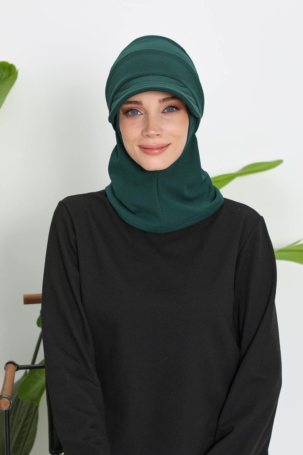 Detachable Visor Winter Turban for Women, Ribbed Polyviscose Stretch Headwrap, Stylish One-Size Cap for Cold Weather,B-82RB Duck Green